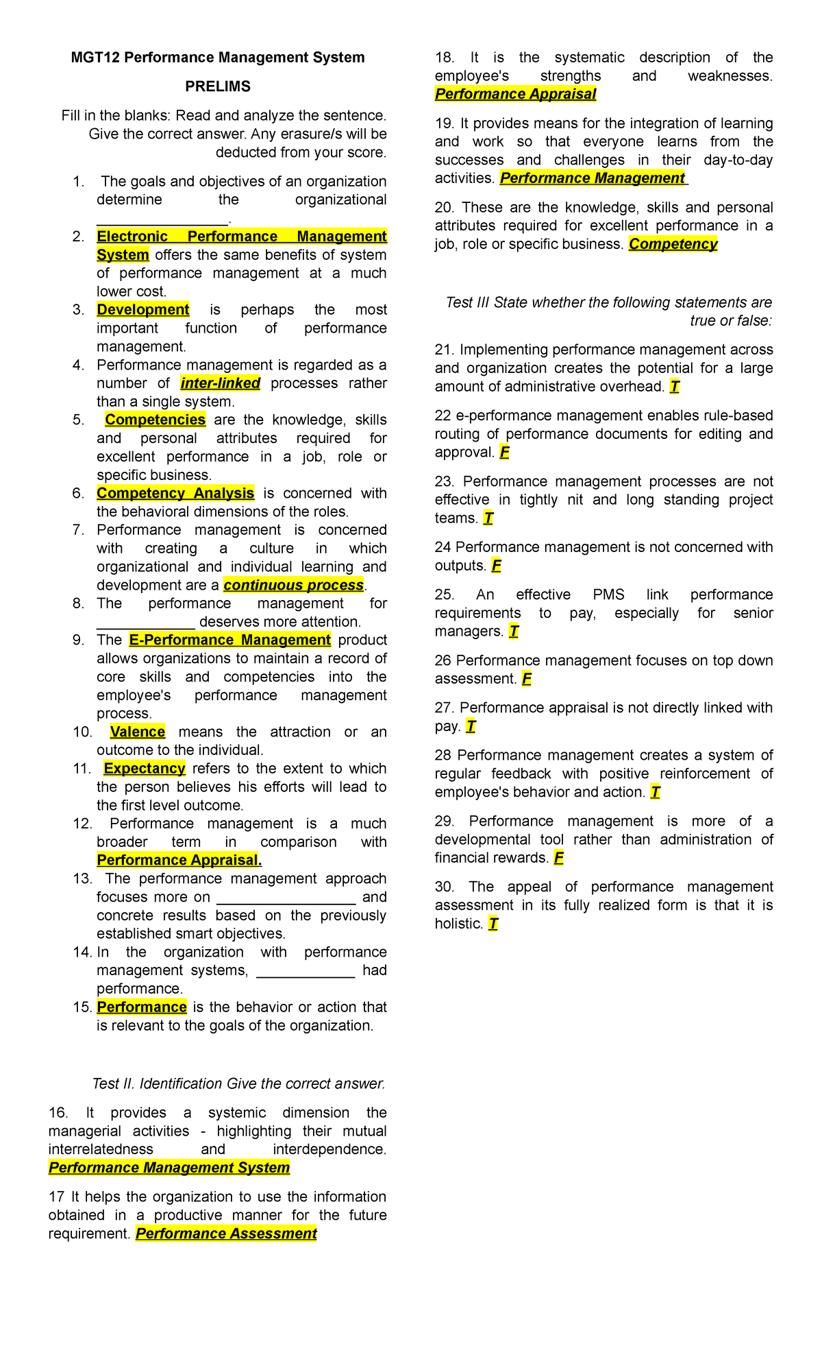 PMS- Prelims - performance management system - MGT12 Performance ...