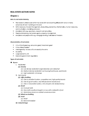 Syds notes 3 - REAL*1820: Midterm Exam Notes Lecture 1: Intro to Real ...