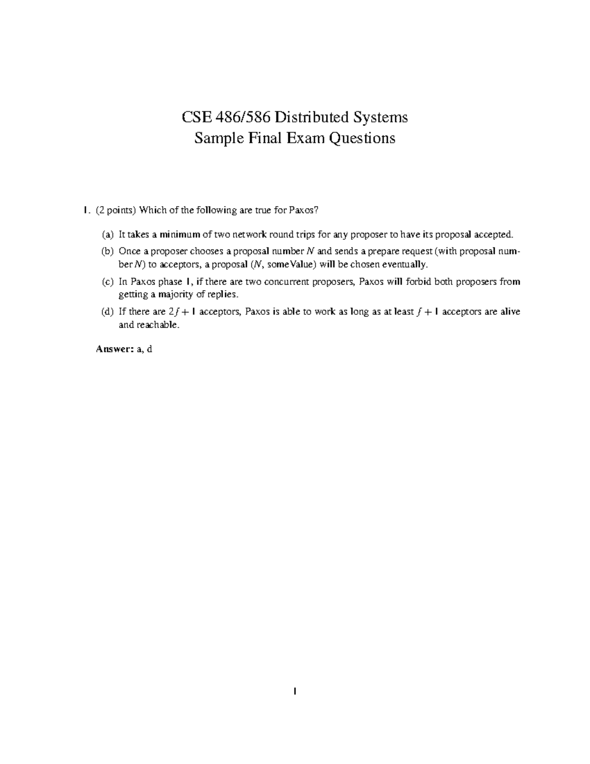 Final 2011, questions and answers - CSE 486/586 Distributed Systems ...