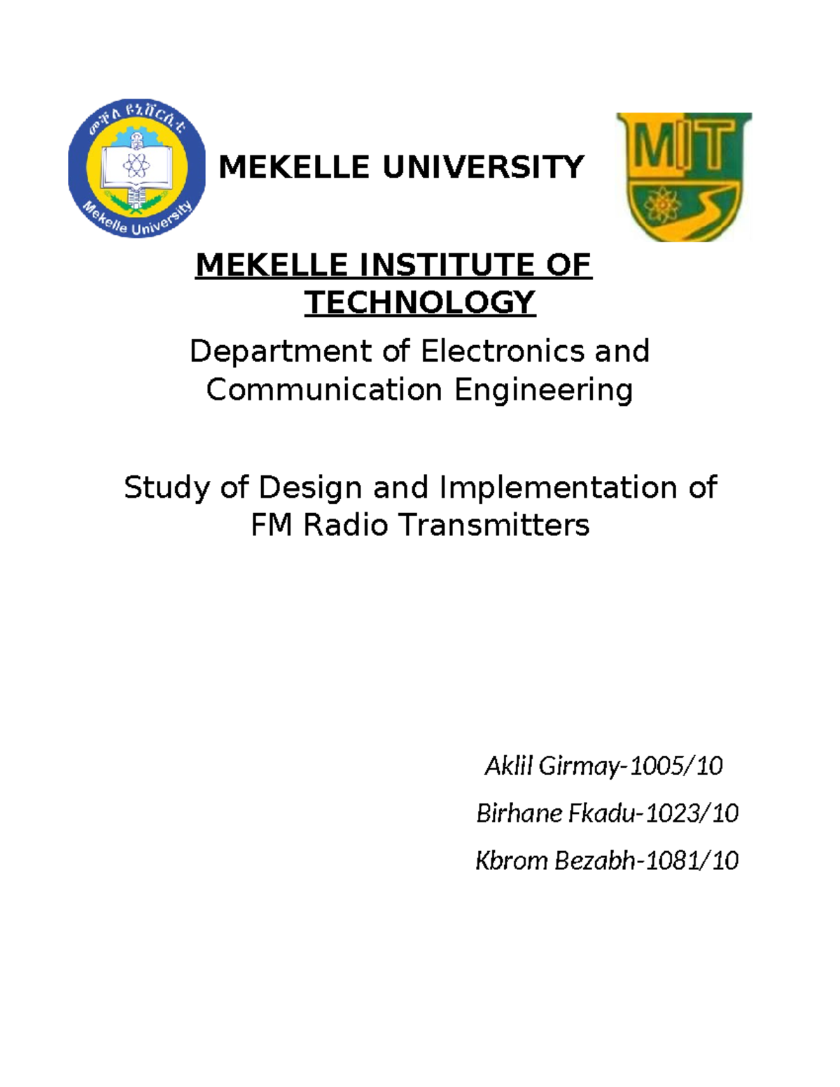 mini project on small range mini fm-transmitter - MEKELLE UNIVERSITY ...