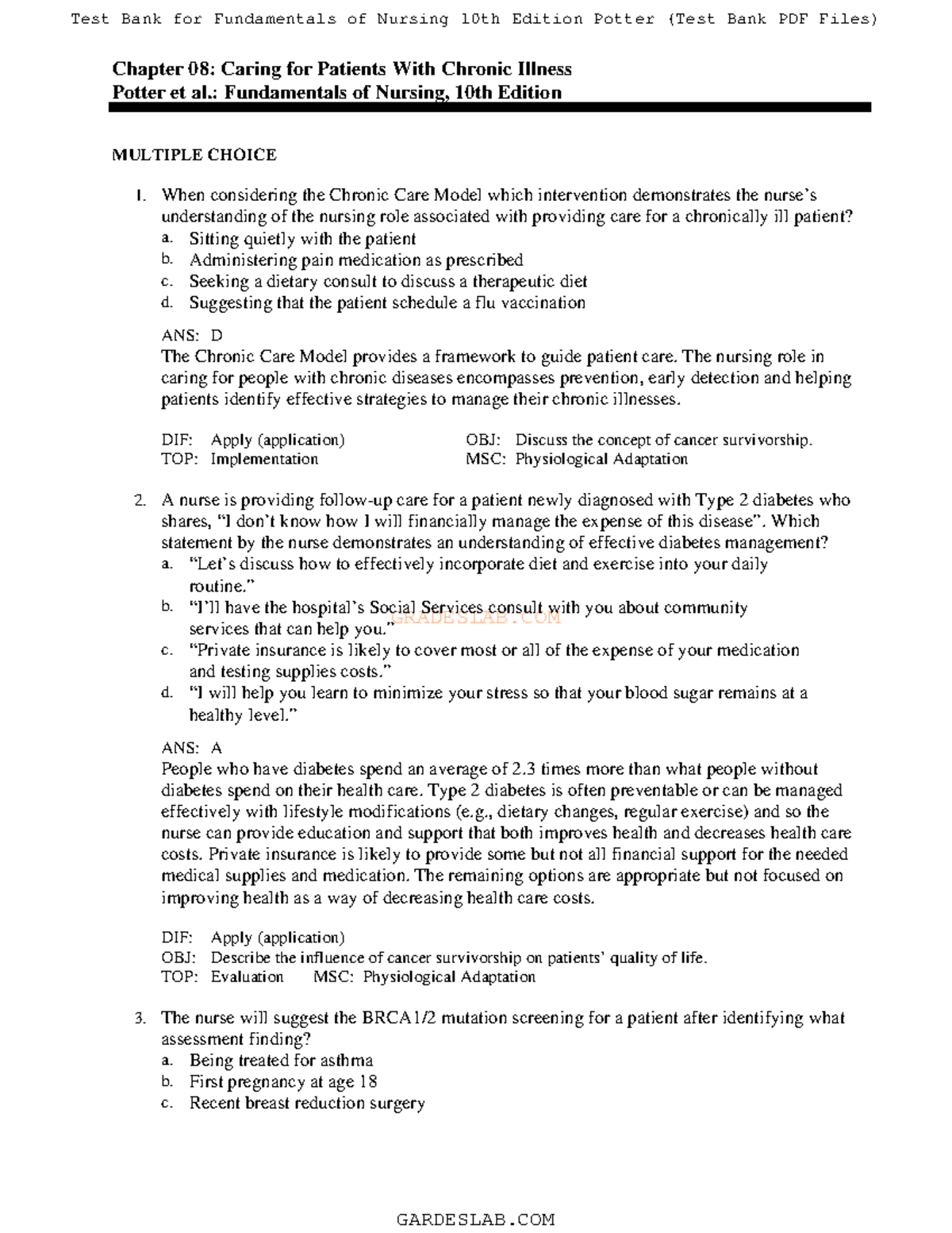 08 - Practice questions - GRADESLAB Chapter 08: Caring for Patients ...