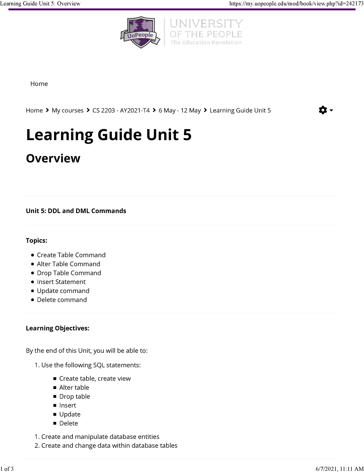 Learning Guide Unit 5 Overview Home Learning Guide Unit 5 Overview