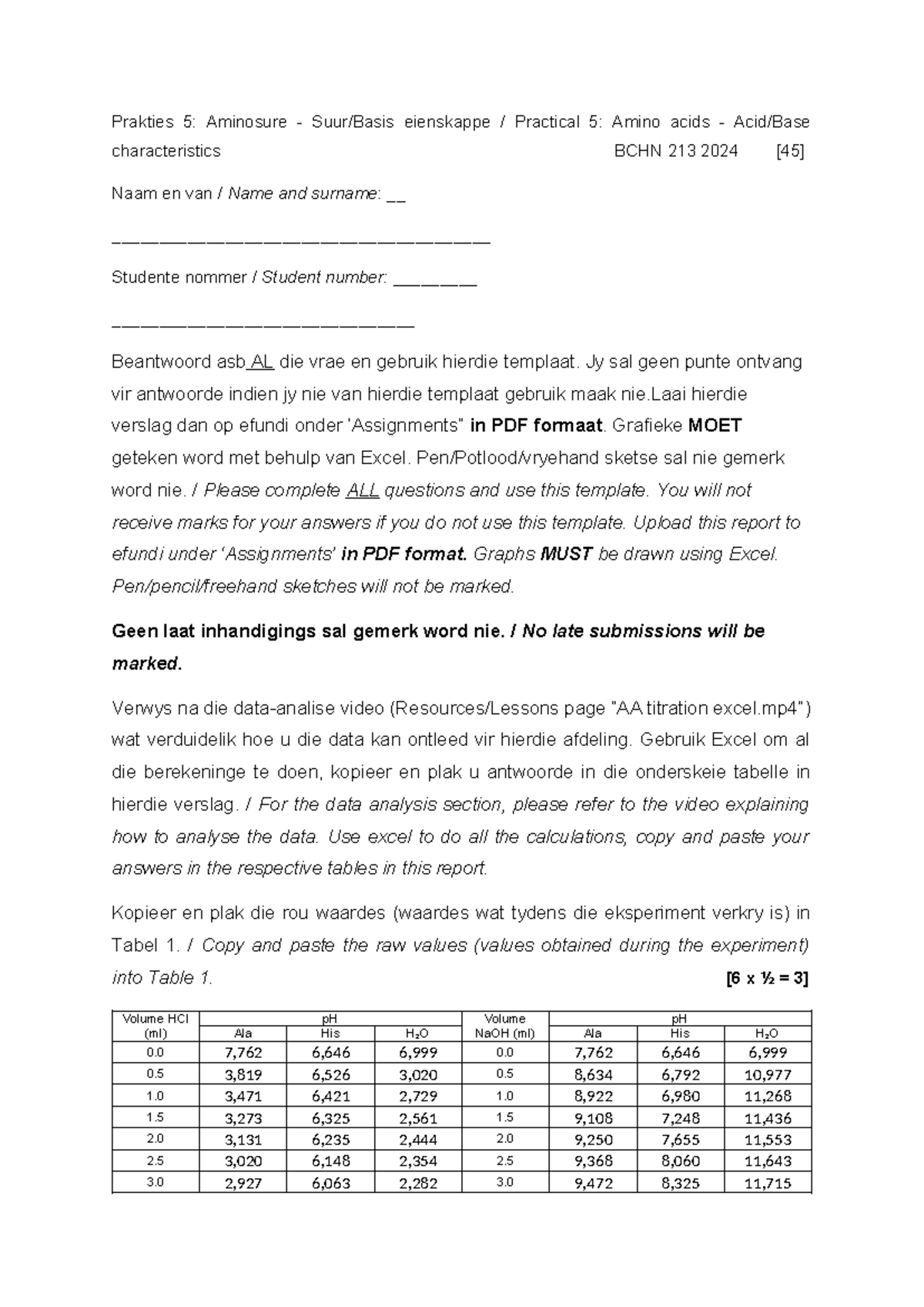 AA titrations report template 2024 - Prakties 5: Aminosure - Suur/Basis ...