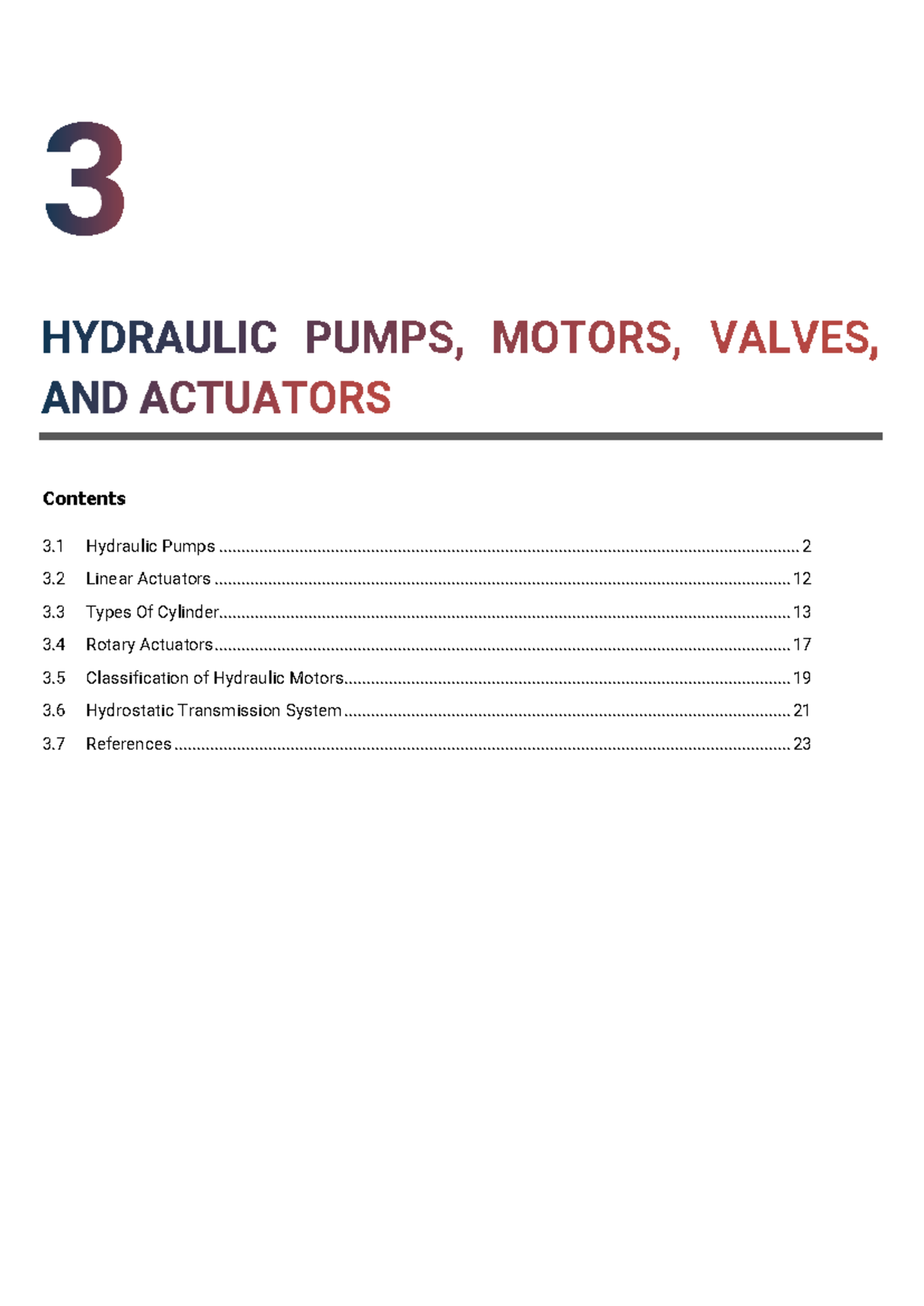 3151913 OHP GTU Study Material Notes Unit3 Contents 3 Hydraulic Pumps 3 Linear Actuators 3