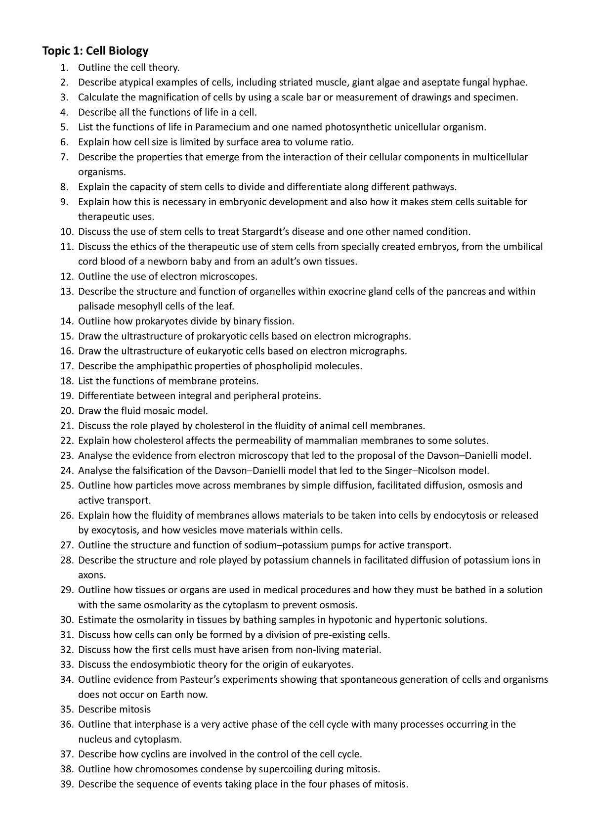 Biology SL Syllabus & Checklist - Studocu