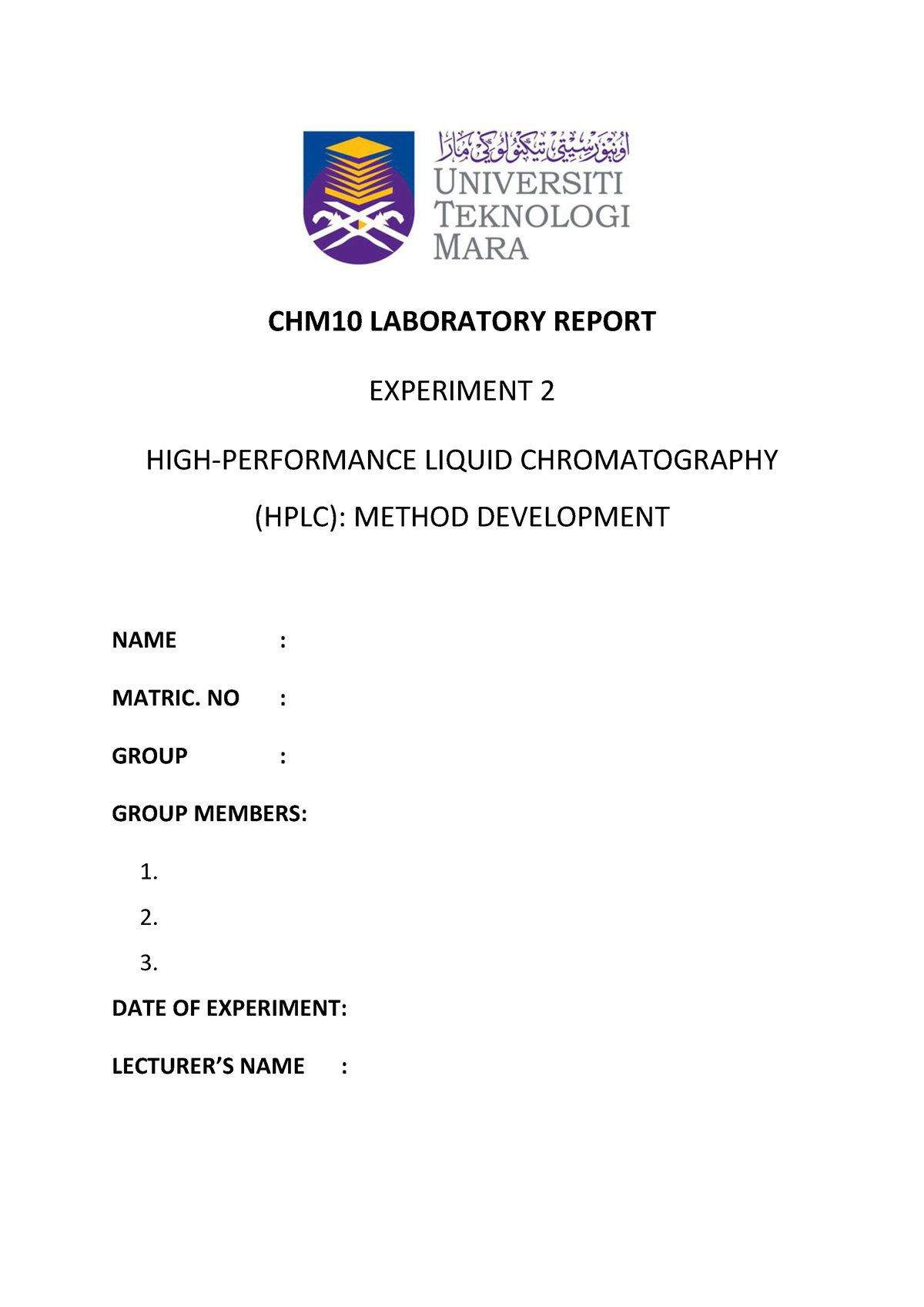 hplc experiment lab report