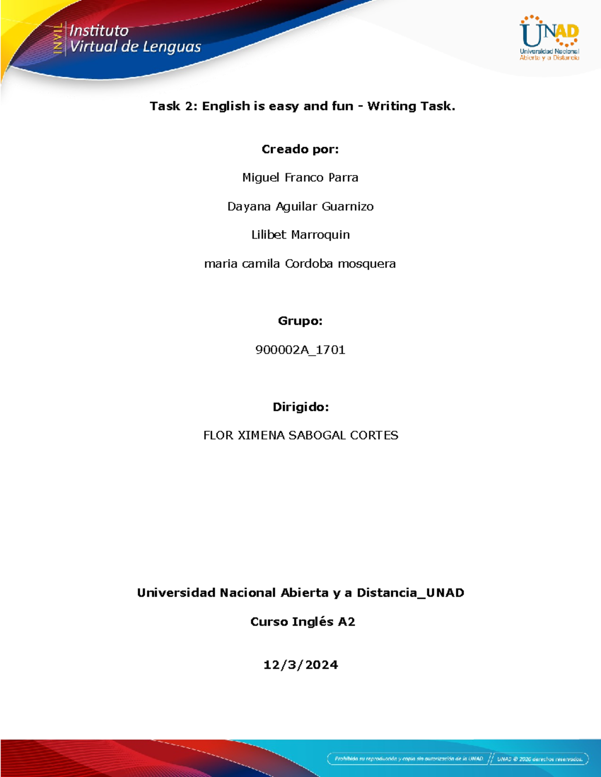 Ingles task 2 - Task 2: English is easy and fun - Writing Task. Creado ...