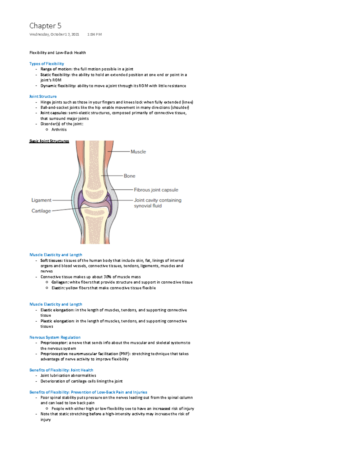 Kines 264 CH5 - Lecture notes from class - Flexibility and Low-Back ...