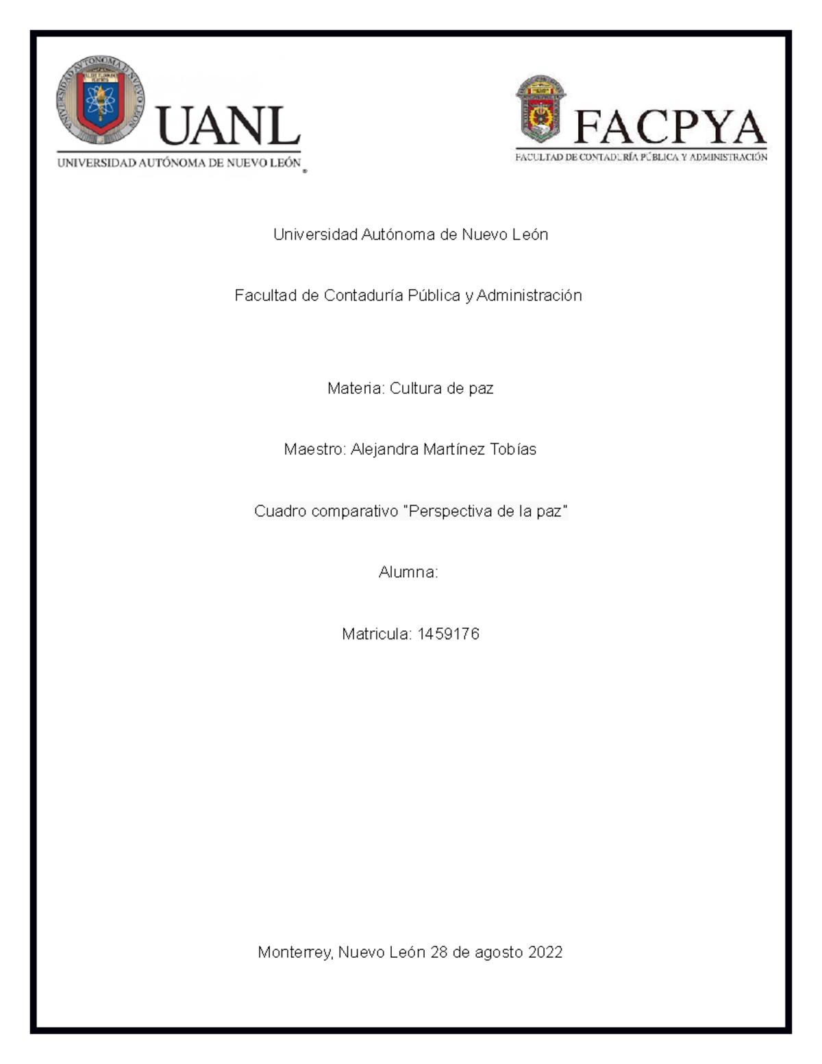 A1 Miriam Rodriguez 11 Cultura De Paz Universidad Autónoma De Nuevo León Facultad De 4793