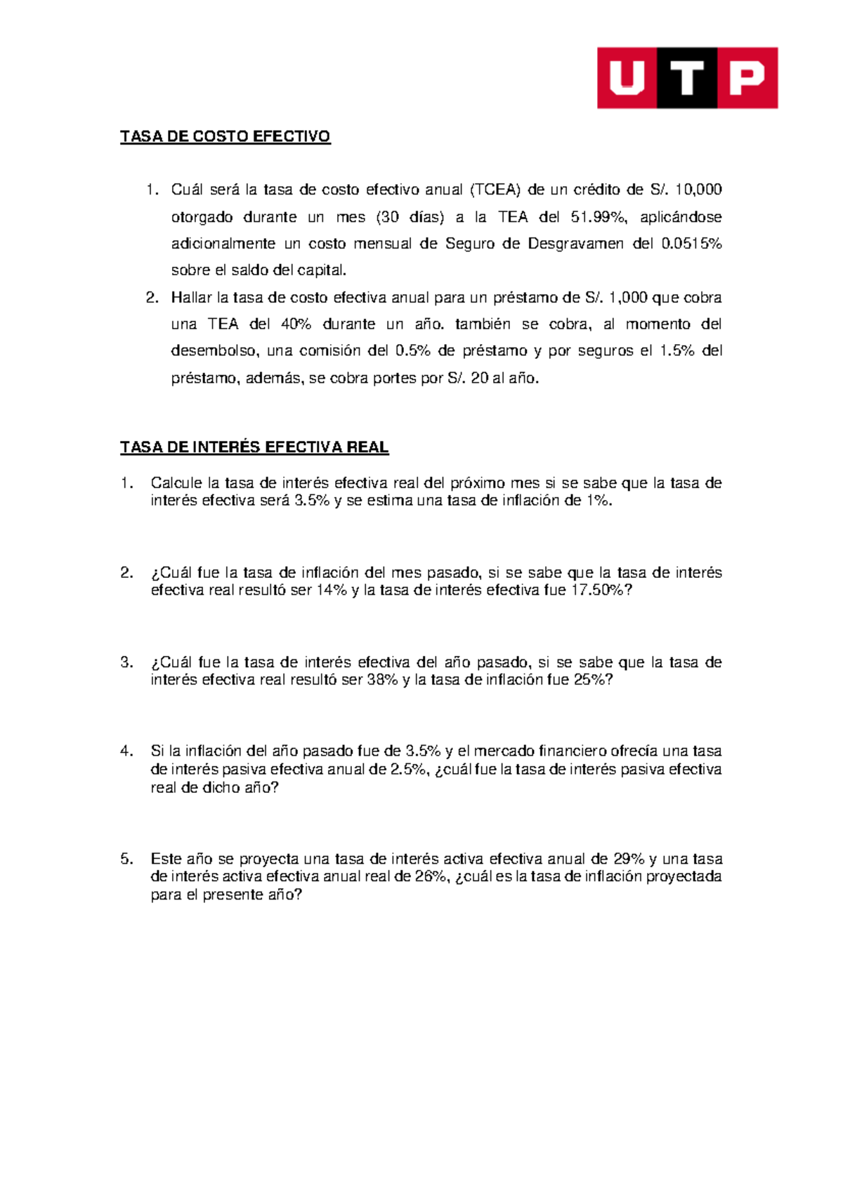 Semana 4 Ejercicios TCEA y real - TASA DE COSTO EFECTIVO Cuál será la ...
