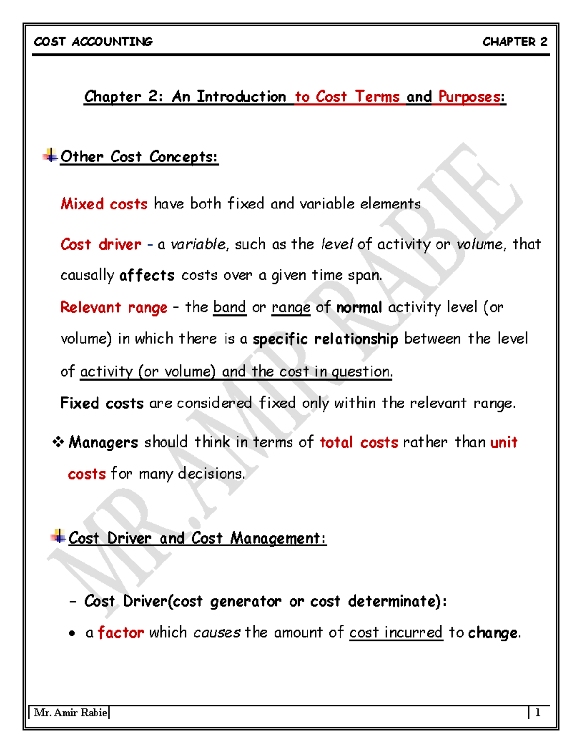Amir coirse 1937 - Chapter 2 : An Introduction to Cost Terms and ...