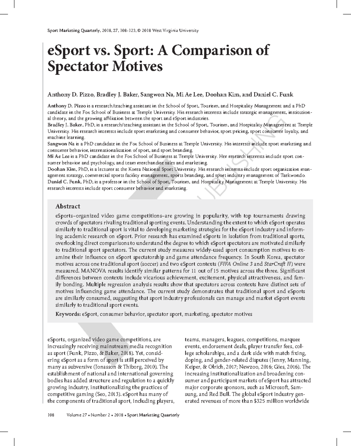 Article 3 lLALALALALALALLLLLL Sport Marketing Quarterly , 2018, 27