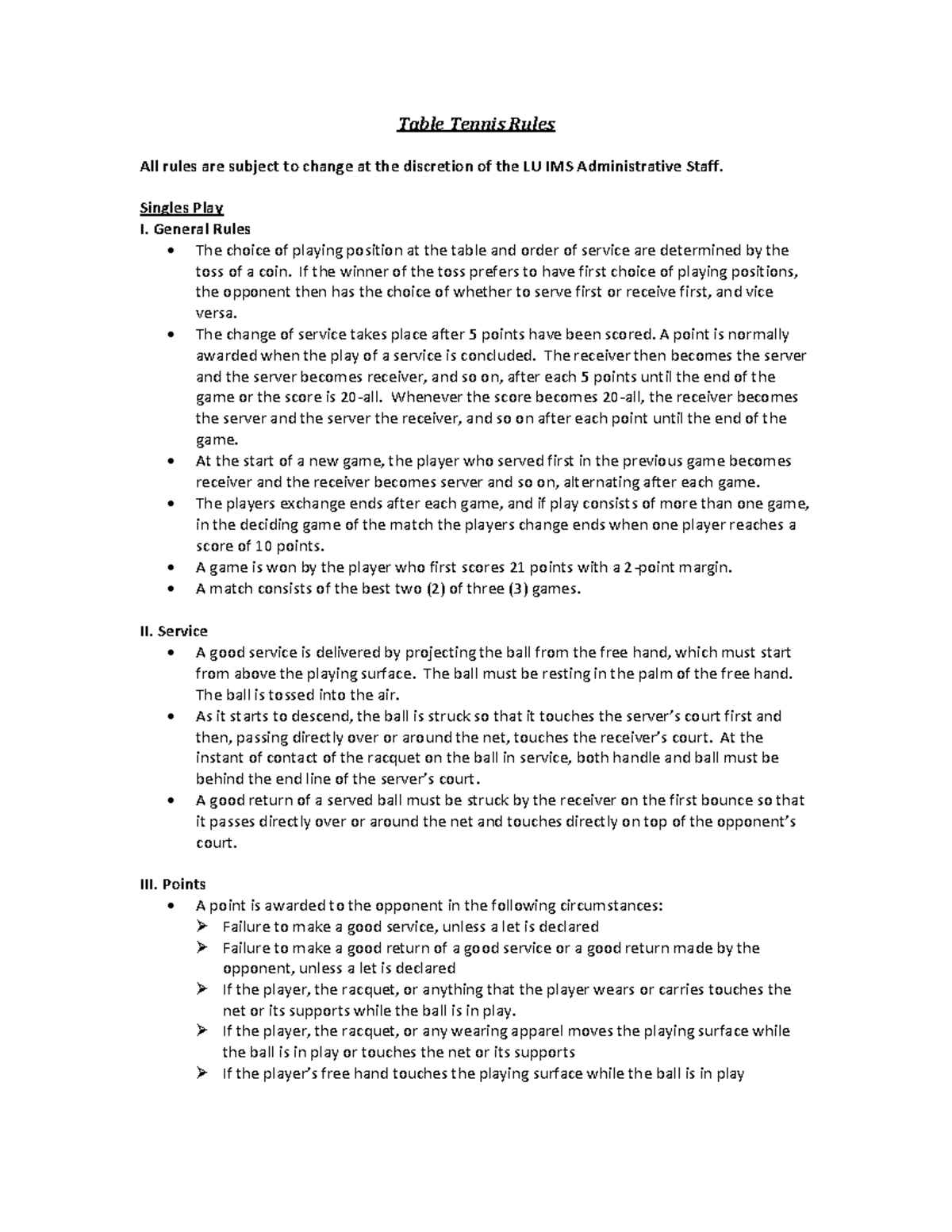 IMS Table Tennis Rules - Table Tennis Rules All rules are subject to ...