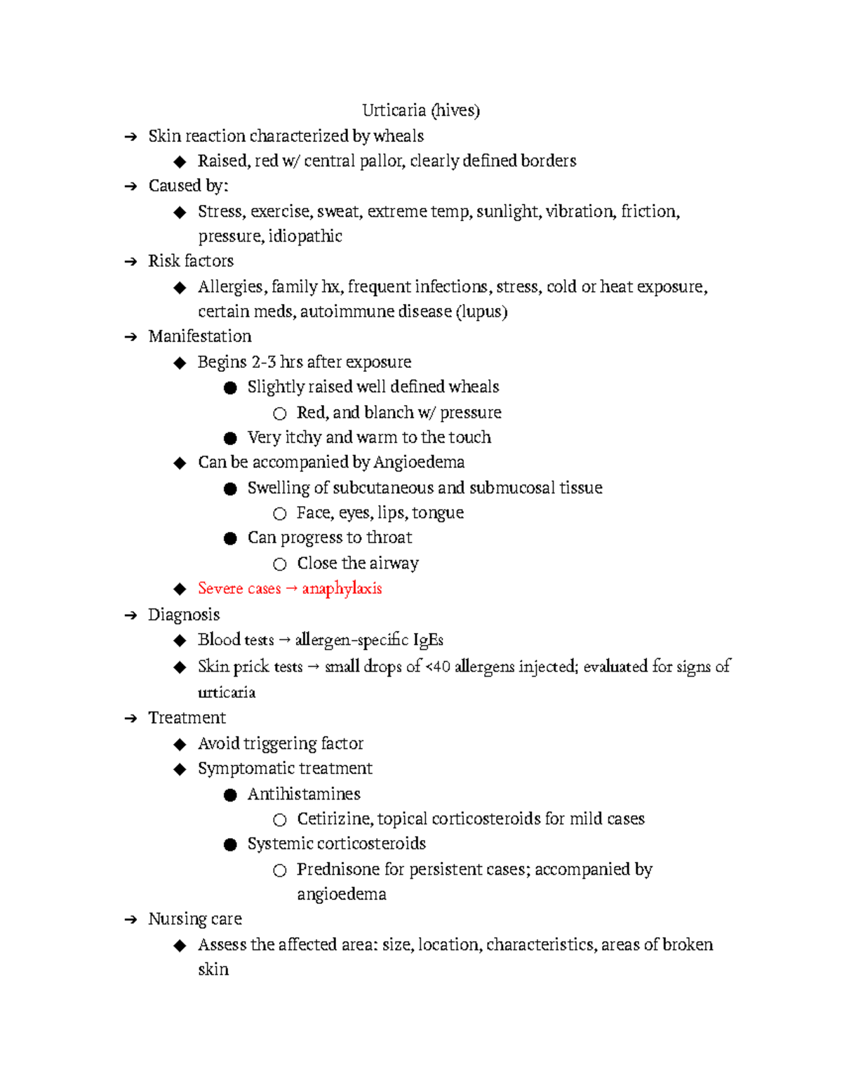 Urticaria (hives) - notes - Urticaria (hives) Skin reaction ...