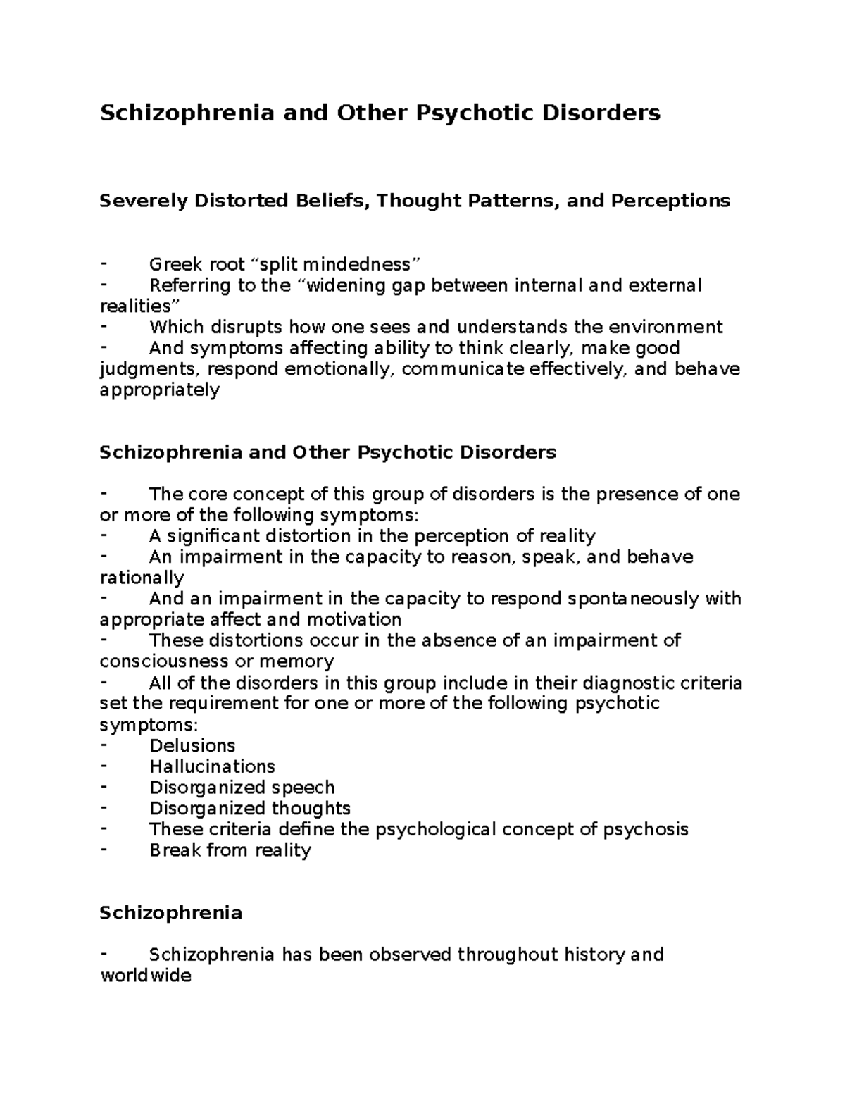 PYCL 0584 - Notes 2 - Instructor: Dr. David Feldman - Schizophrenia and ...