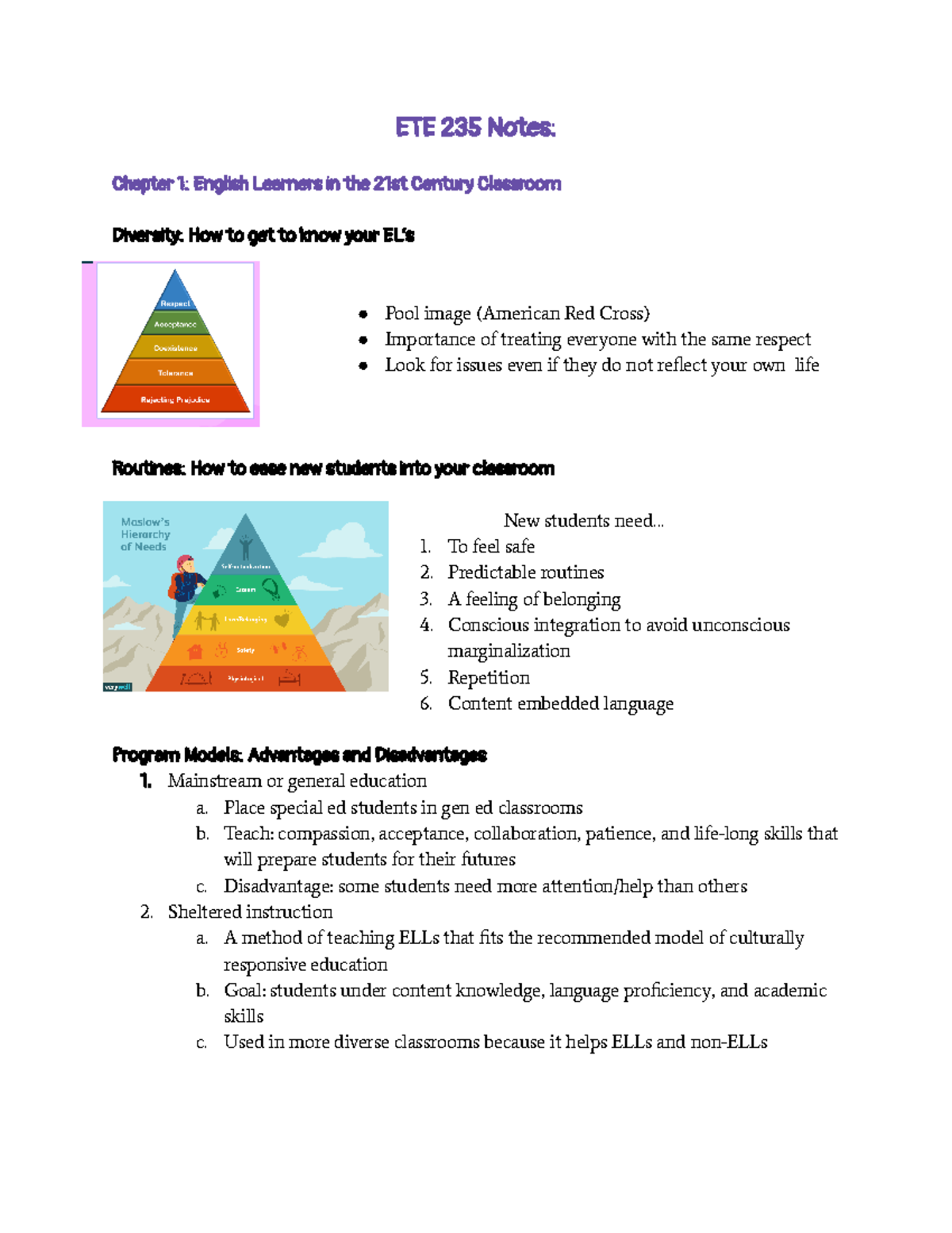ETE 235 Notes Chapters 1-5 - ETE 235 Notes: Chapter 1: English Learners ...