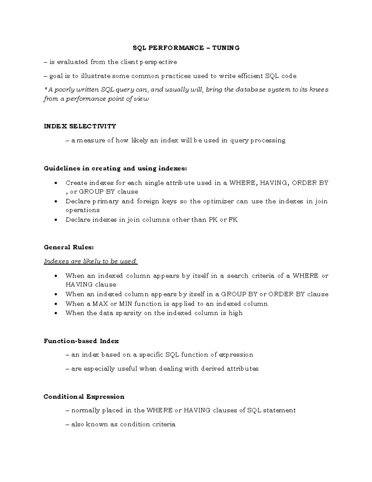SQL and DBMS Performance - Tuning - SQL PERFORMANCE – TUNING 3 is ...