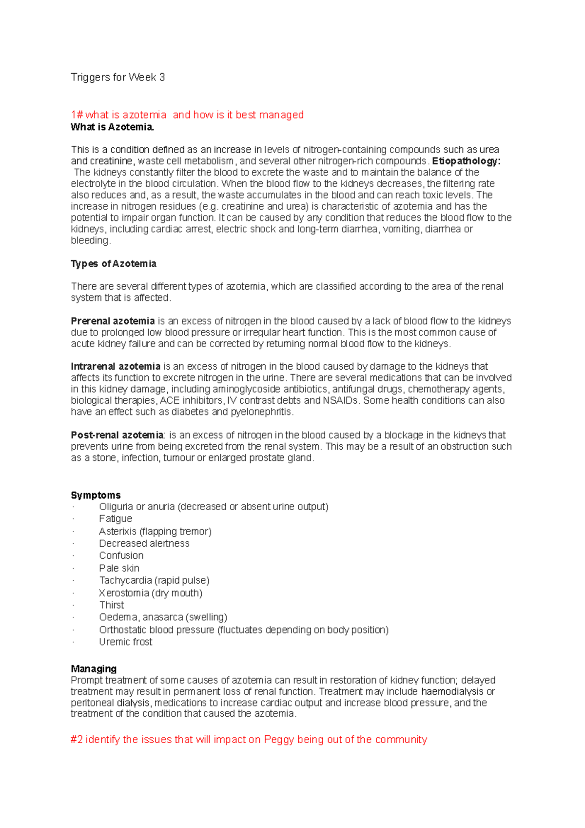 NSRG 366 - LECTURE NOTES - Triggers for Week 3 1# what is azotemia and ...