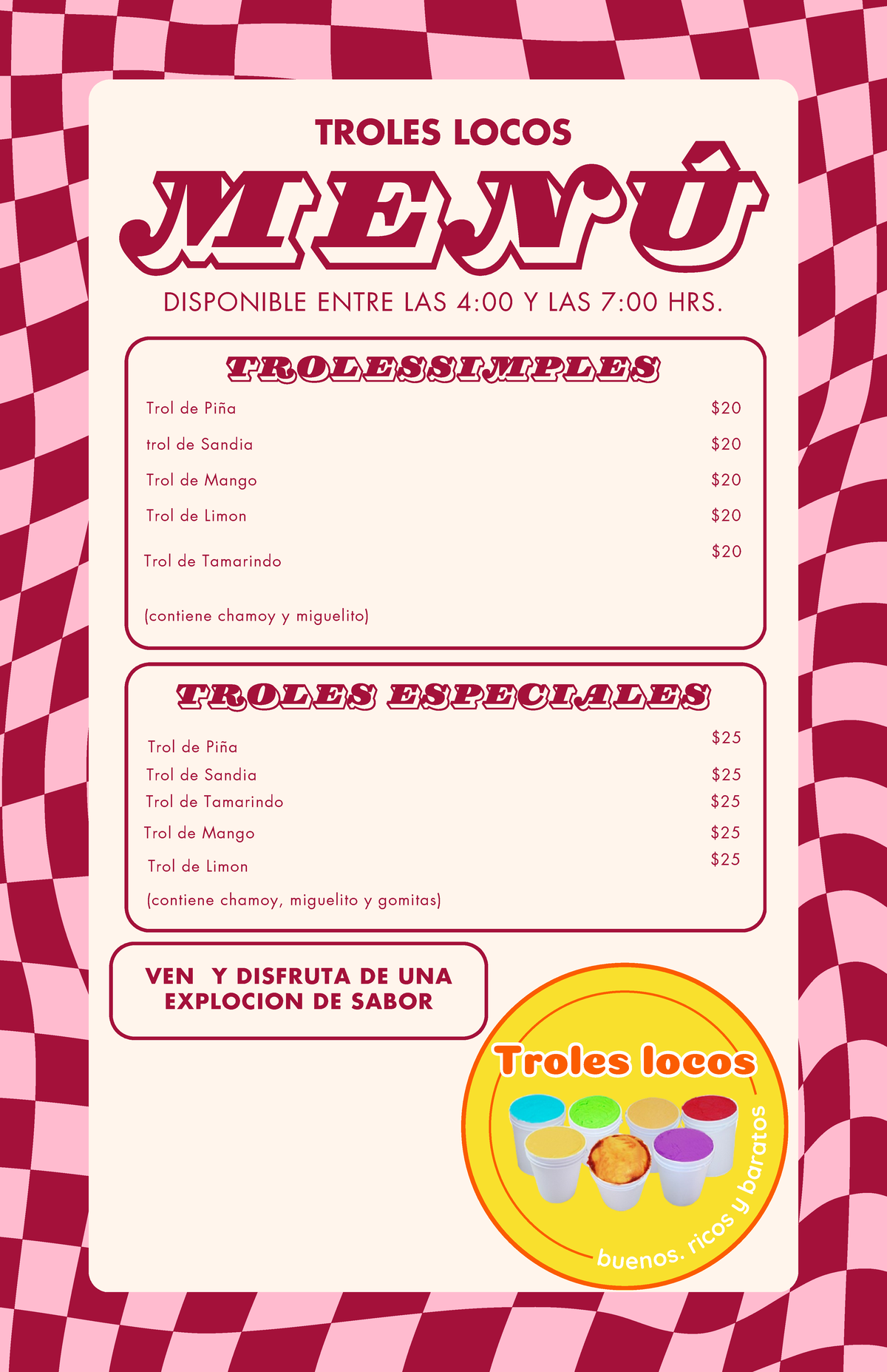 Menú cafetería retro rosa - VEN Y DISFRUTA DE UNA EXPLOCION DE SABOR ...
