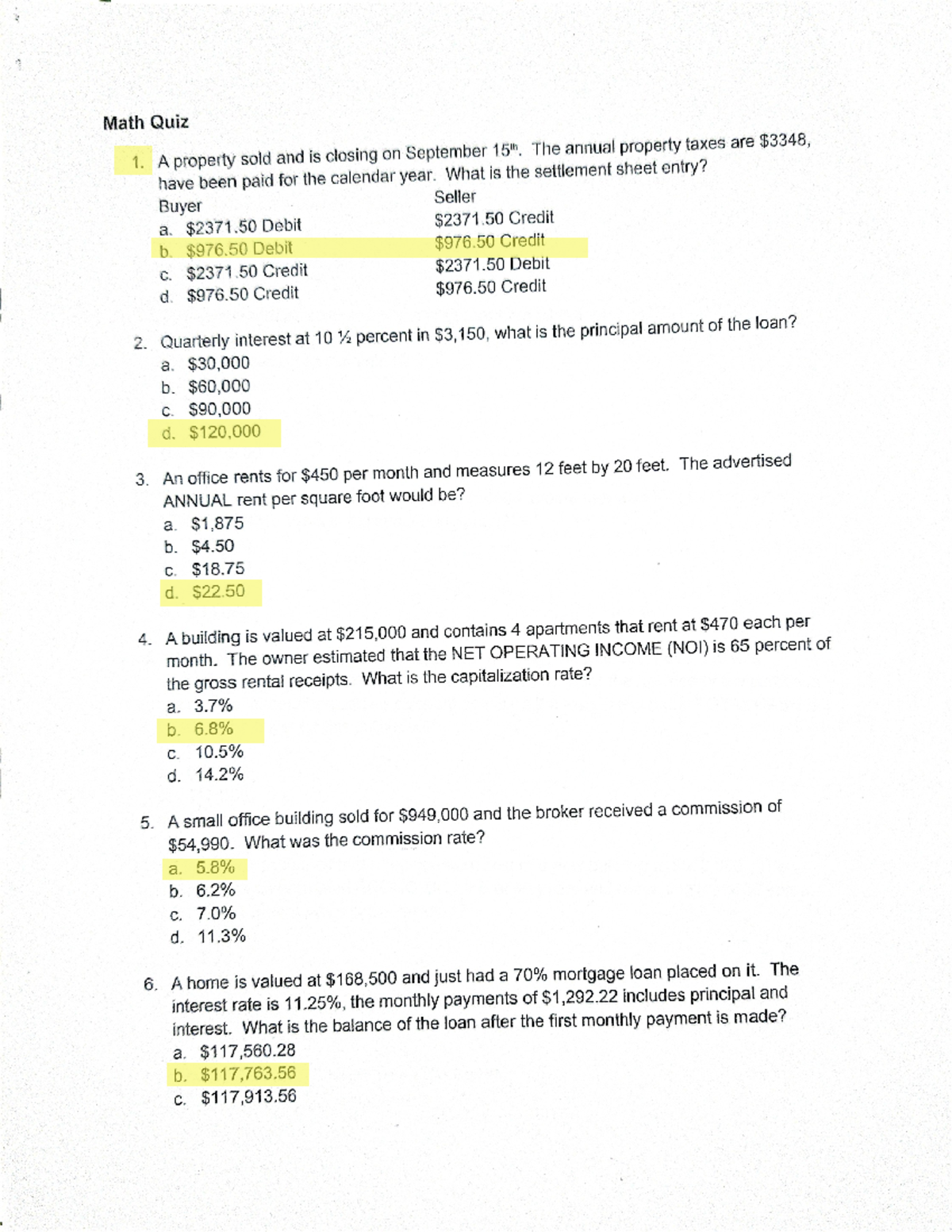 Math Quiz Real Estate Quiz Review REA 294 Studocu