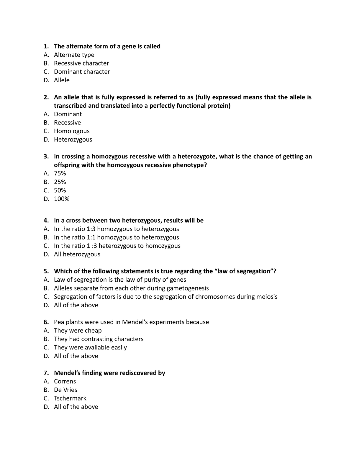 Reviewer-eme - Practice test - 1. The alternate form of a gene is ...