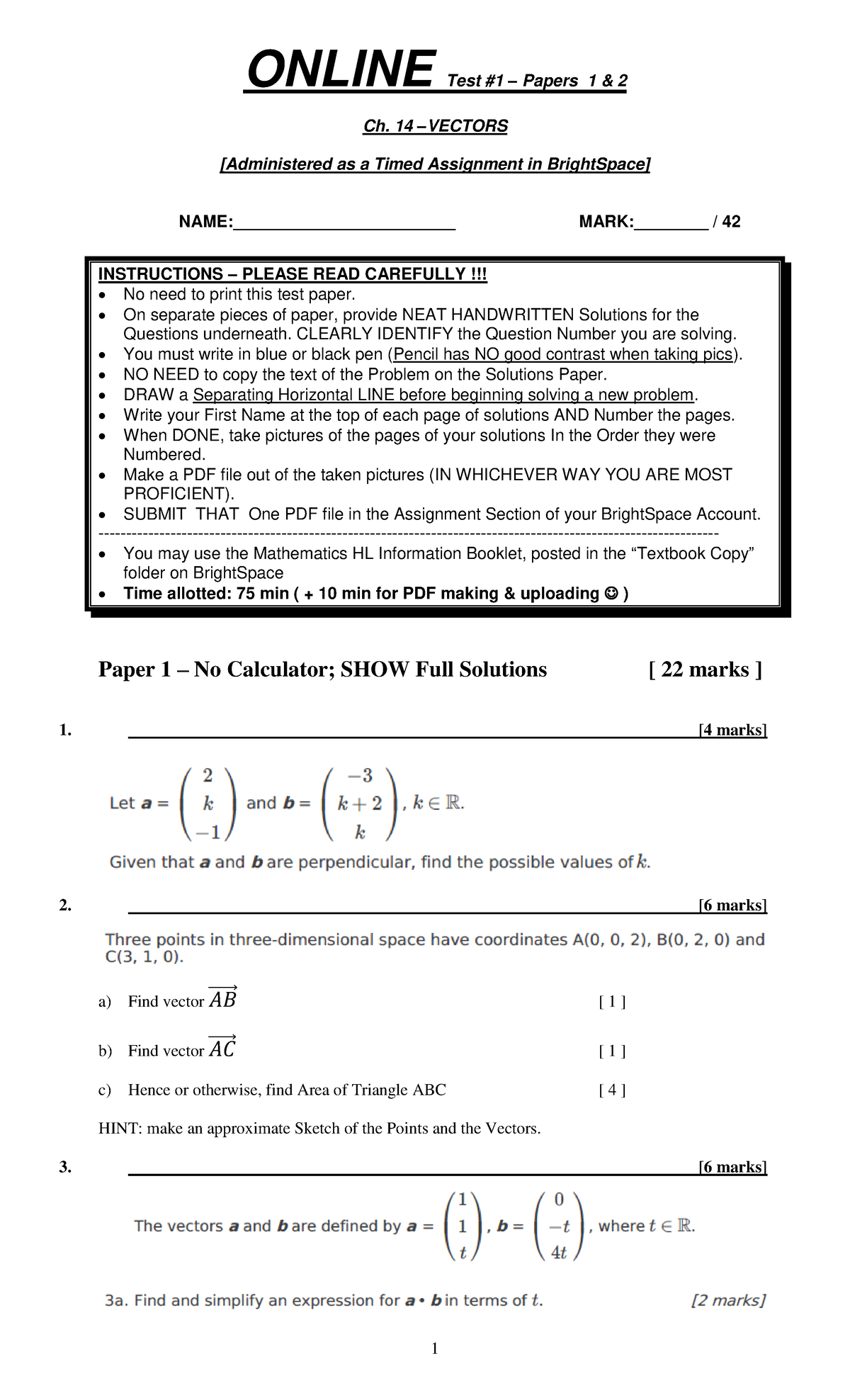 Chapter 14 Test Paper - 1 ONLINE Test #1 – Papers 1 & 2 Ch. 14 ...