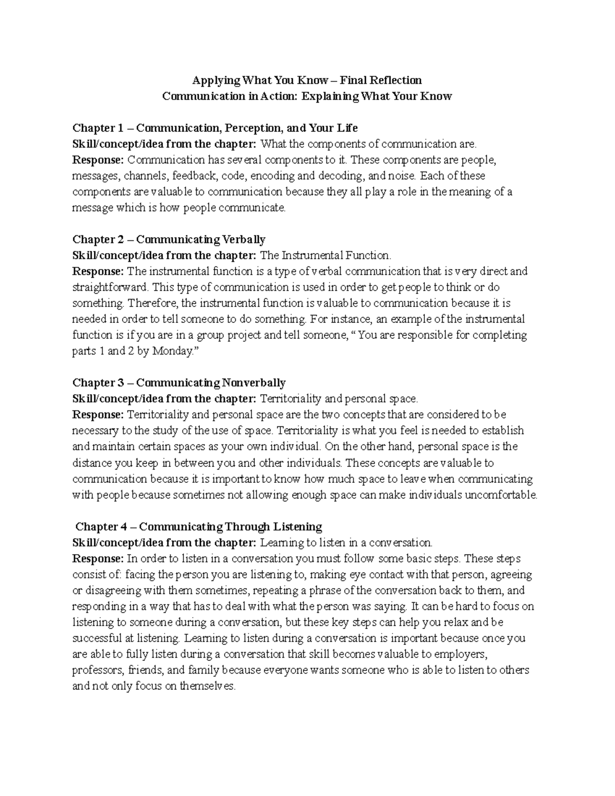 Final for Communications - Applying What You Know – Final Reflection ...