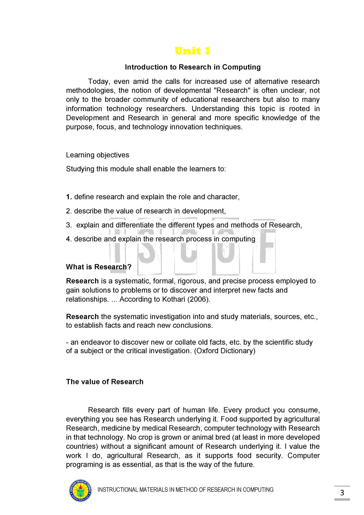 Method Of Research In Computing Chapter 1 - Unit 1 Introduction To ...