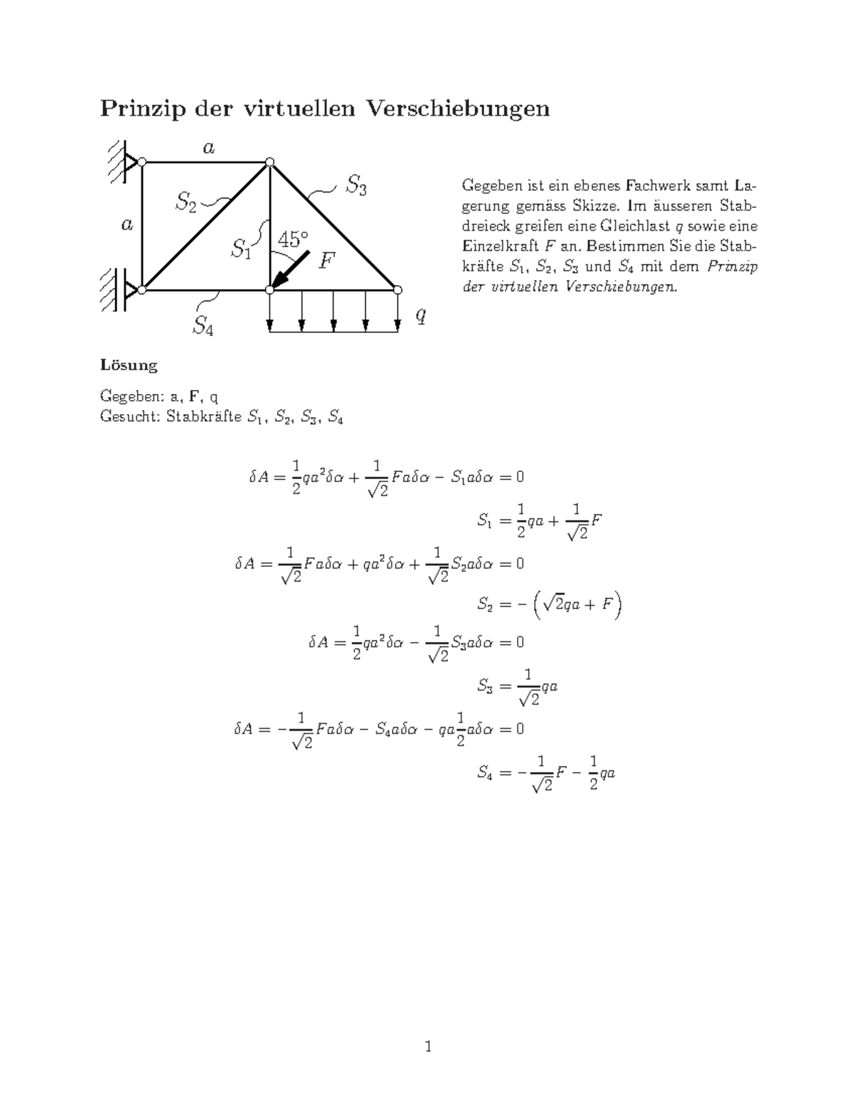 Prinzip Der Virtuellen Verschiebungen Bsp6 Fachwerk 2 - Beispiele UE - Prinzip der virtuellen Verschiebungen