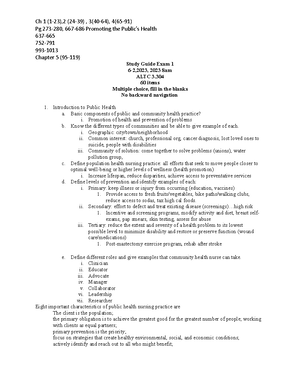 Population Exam 1 Review - NURS 4317 - UT Health San Antonio - Studocu