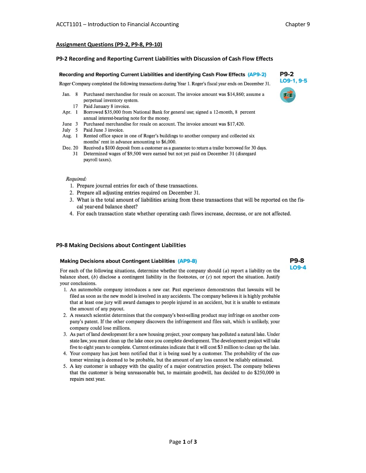 ACCT1101 Questions Chapter 09 - ACCT1101 – Introduction To Financial ...