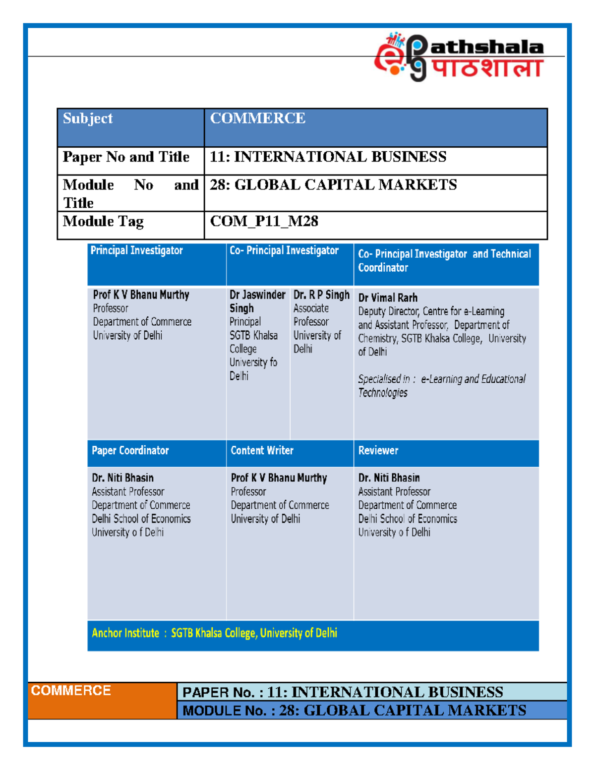 Global Capital Markets - COMMERCE PAPER No. : 11: INTERNATIONAL ...