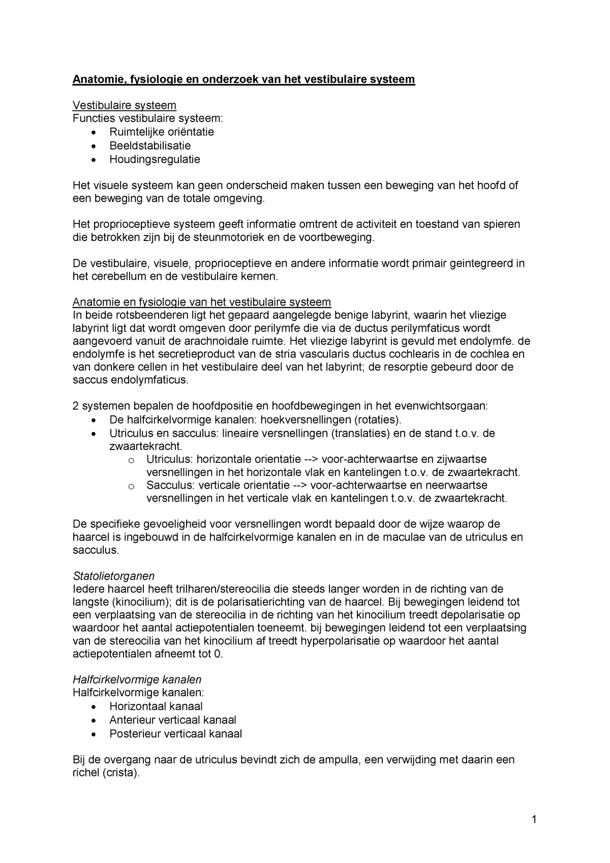 Samenvatting Circulatie II Colleges Anatomie Fysiologie En Onderzoek Van Het Vestibulaire