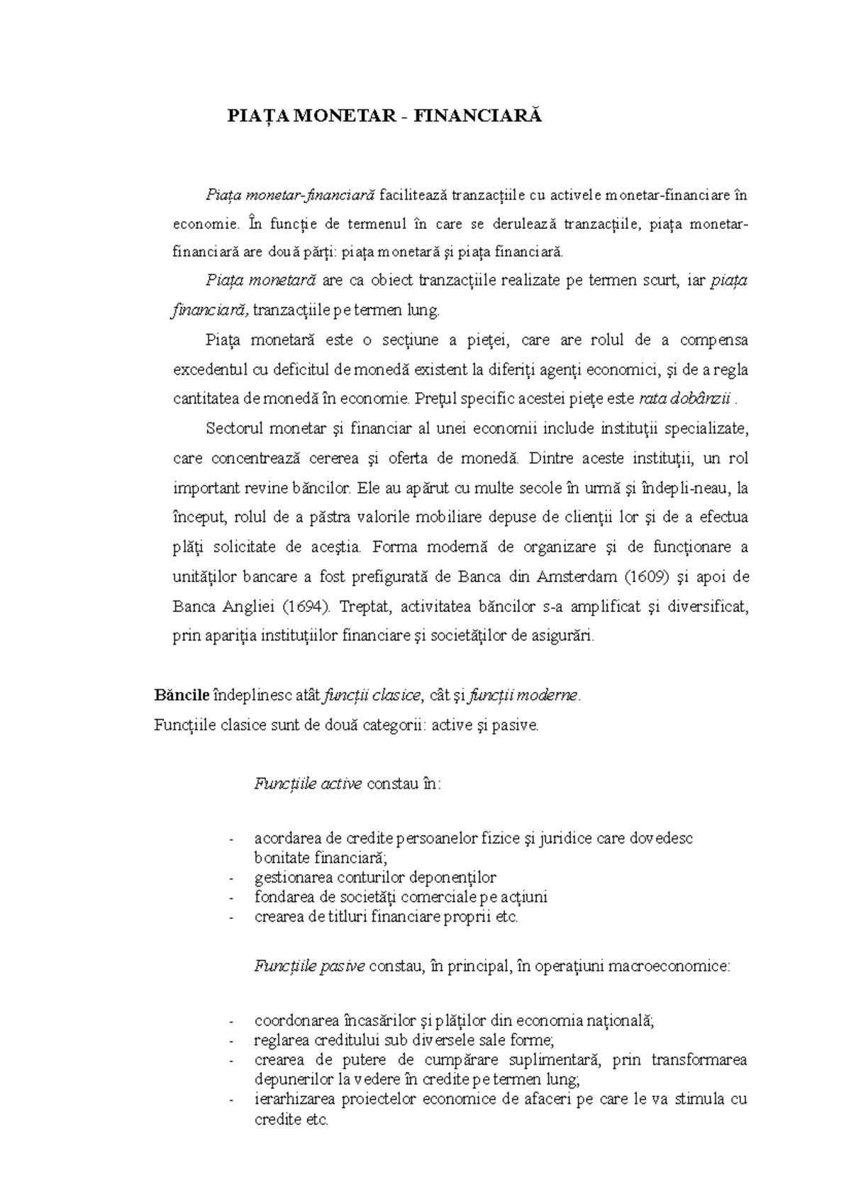 Piata PIAŢA FINANCIARĂ Piaţa