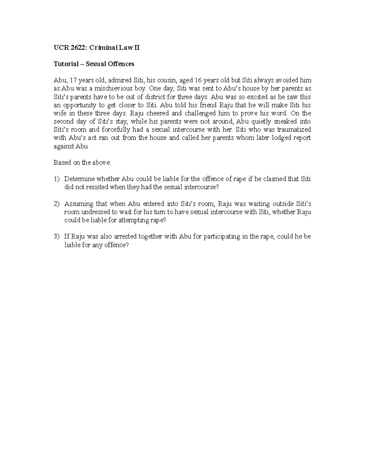 317733 Sexual offences-edited - UCR 2622: Criminal Law II Tutorial ...