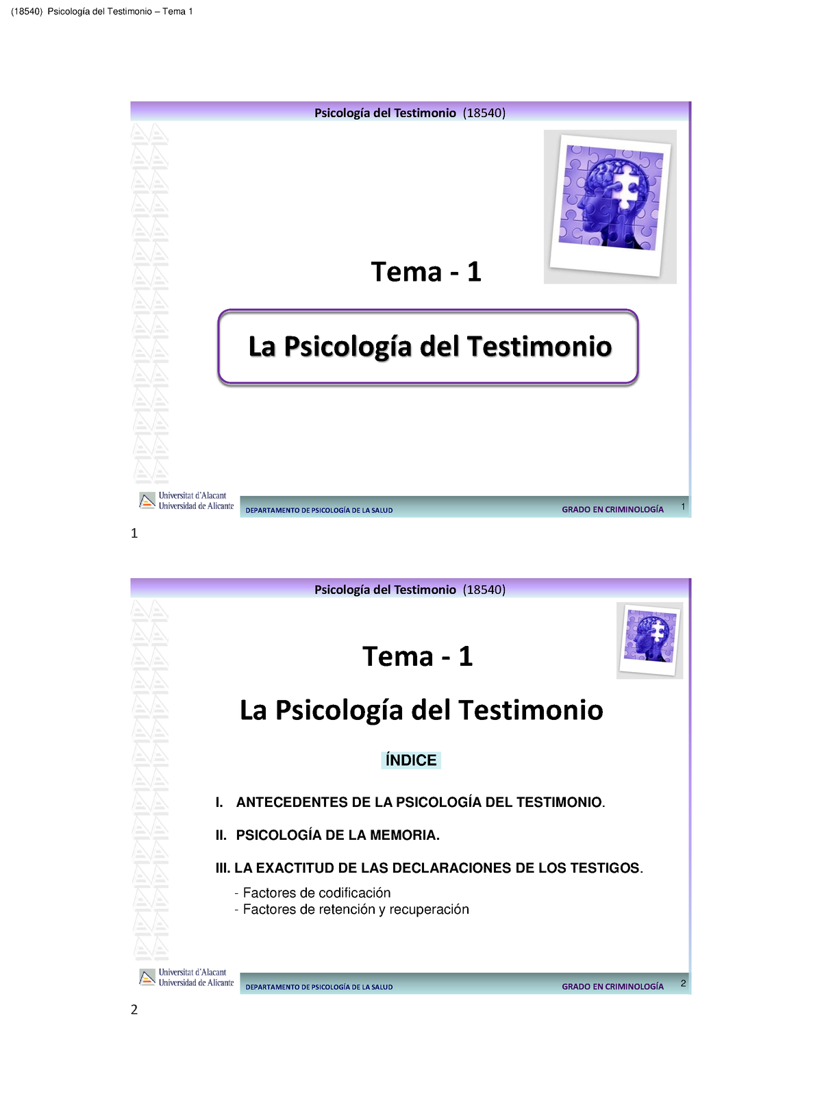 18540 Tema 1 Psicolog Ã­a Del Testimonio - DEPARTAMENTO DE PSICOLOGÍA ...