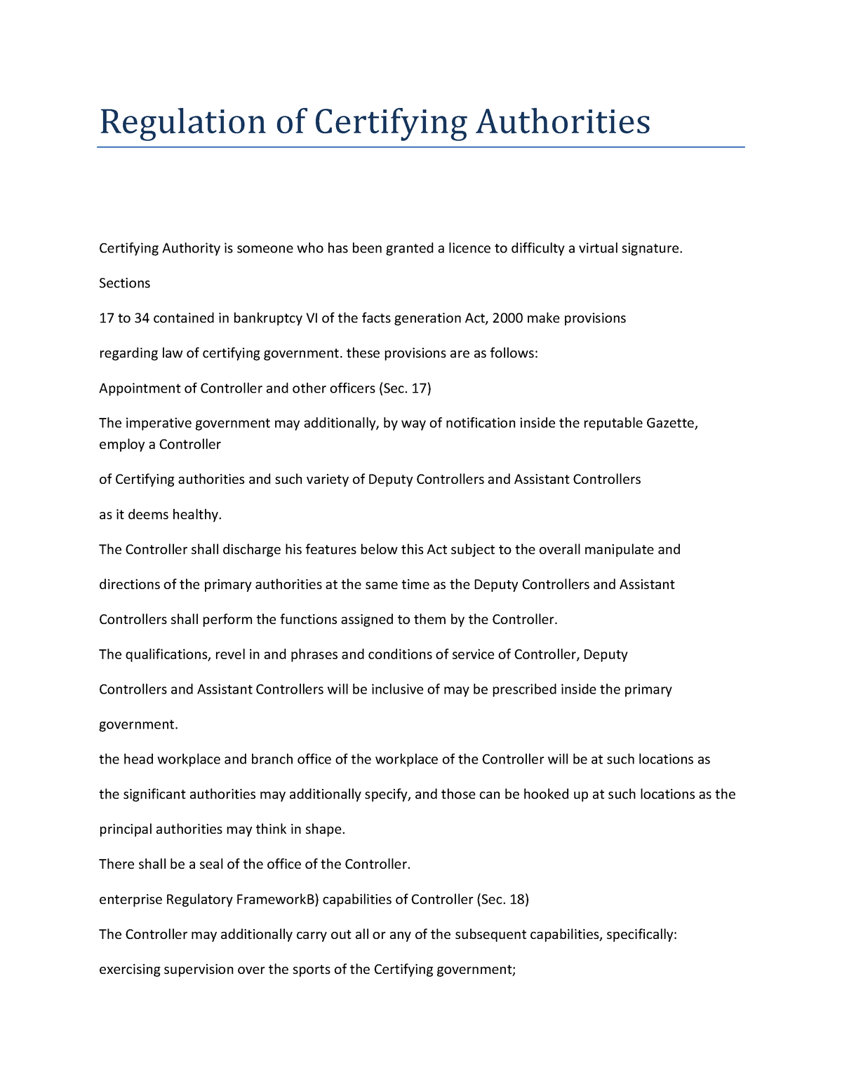 Regulation Of Certifying Authorities - Regulation Of Certifying Authorities Certifying Authority ...