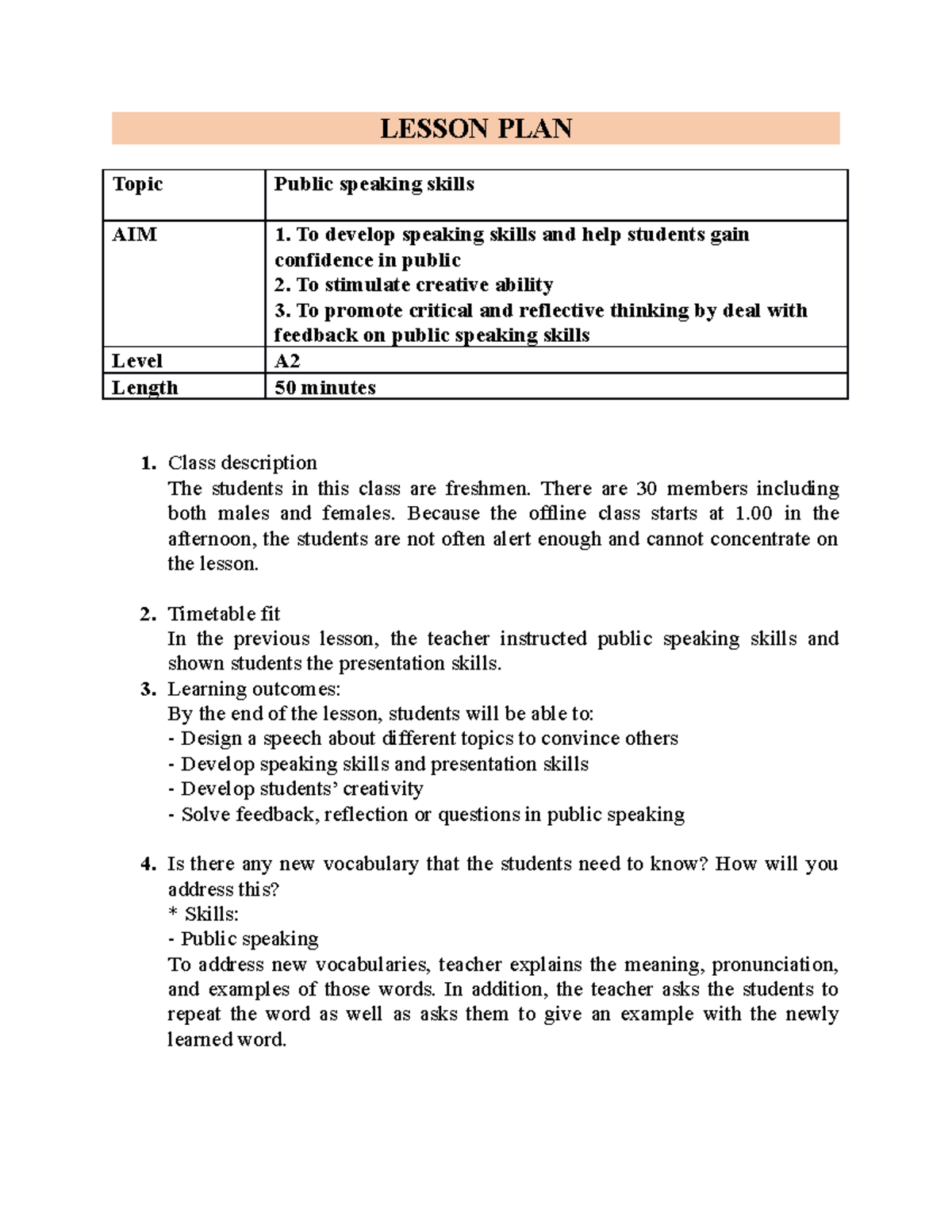 lesson plan for teaching presentation skills