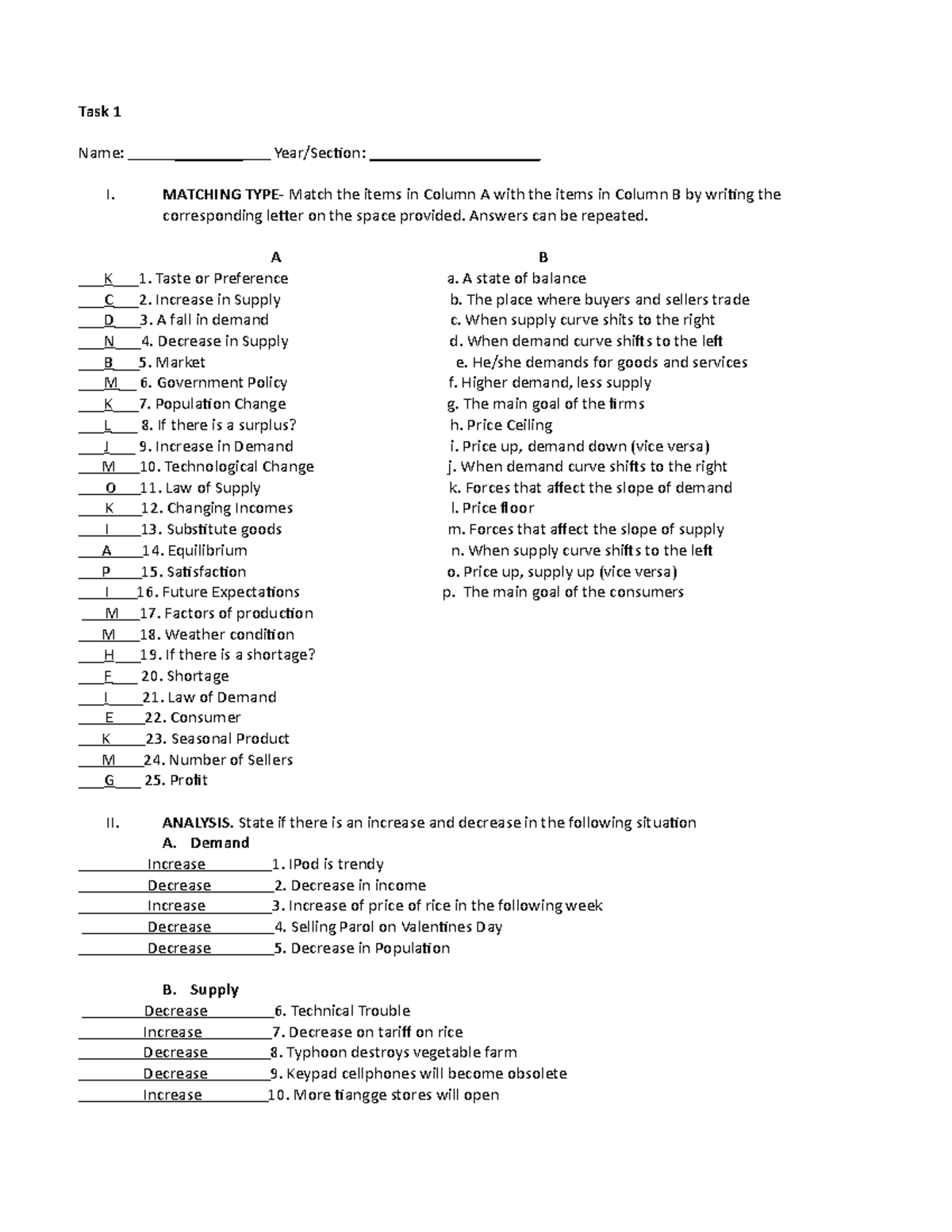 Elements of Demand and Supply - Task 1 Name: ________ Year/Section ...