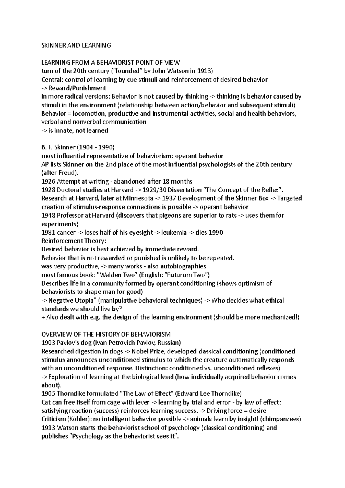 Skinner AND Learning - Sociology - SKINNER AND LEARNING LEARNING FROM A ...