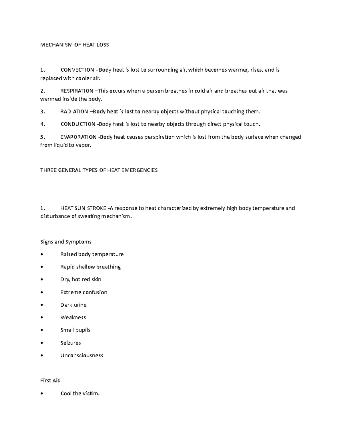 Mechanism OF HEAT LOSS - MECHANISM OF HEAT LOSS CONVECTION - Body heat ...