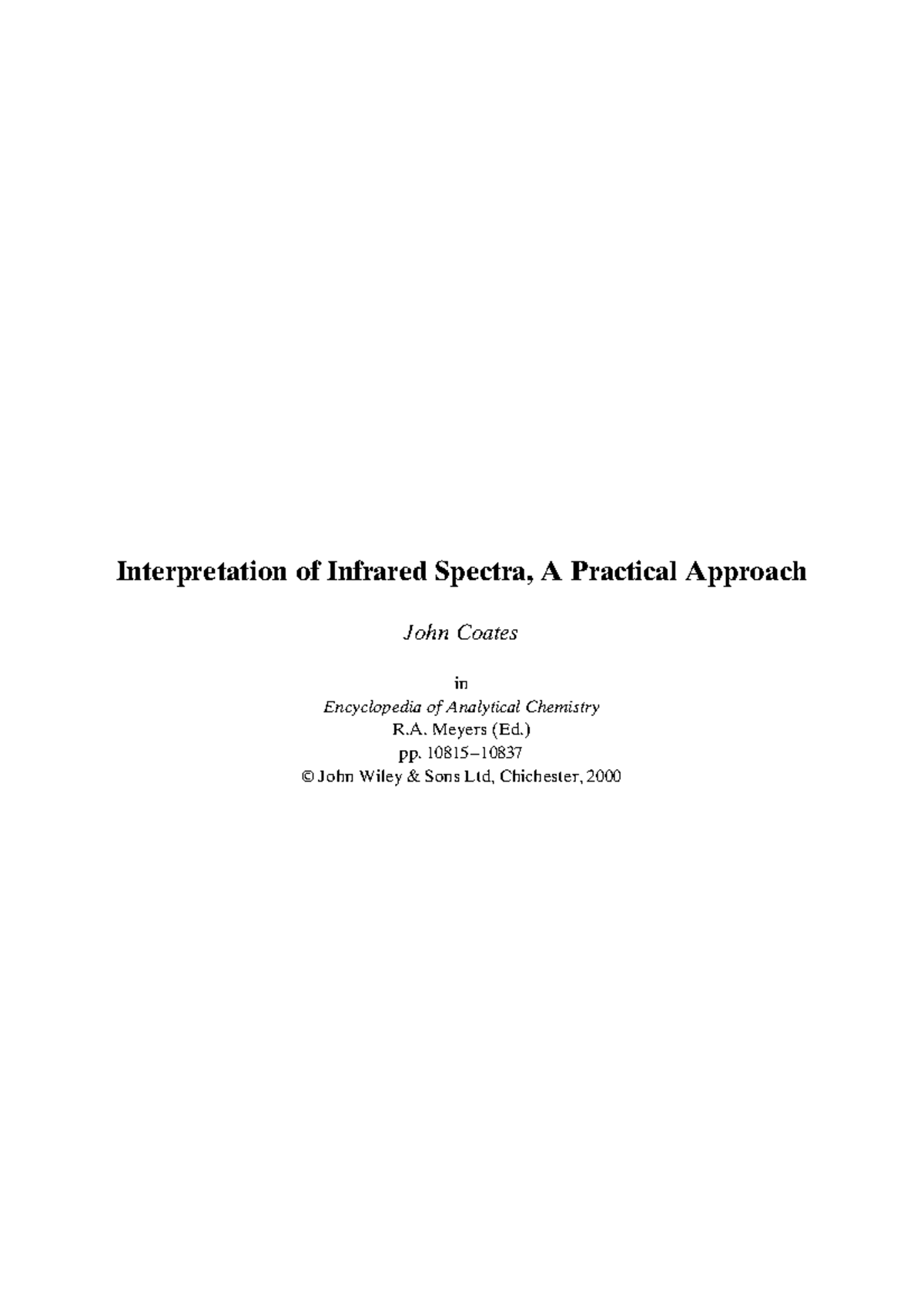Ftir interpret Lecture notes 1 Interpretation of Infrared Spectra
