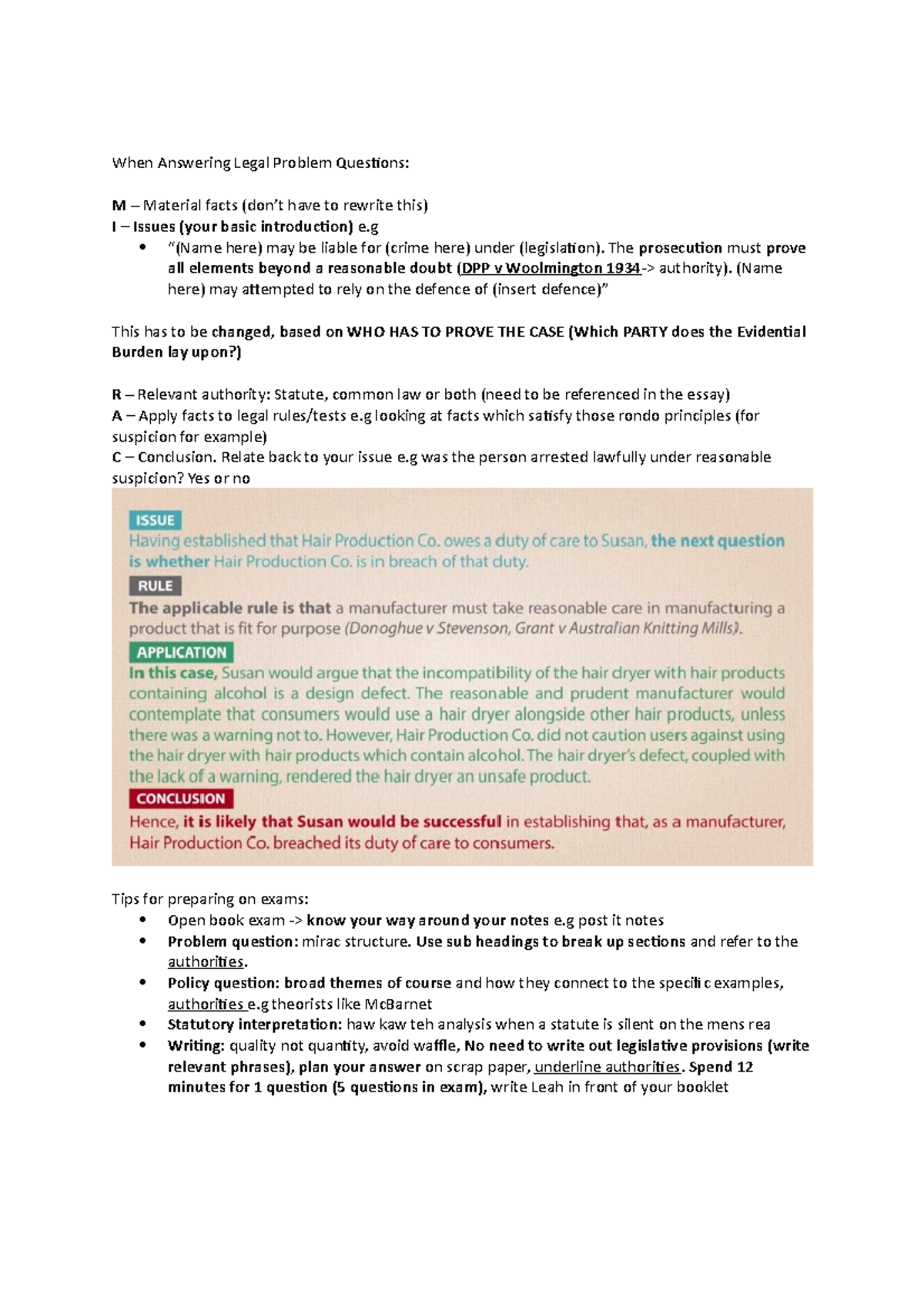 Crim2020 - Notes. - When Answering Legal Problem Questions: M ...