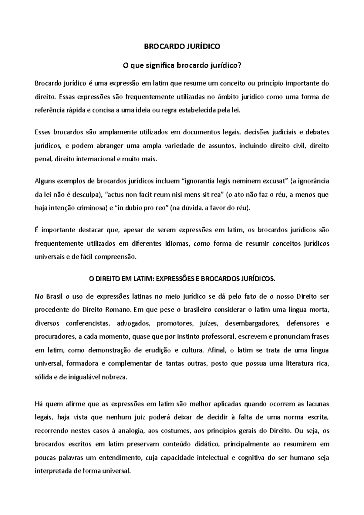 Brocardo Jurídico e Expressões Latinas - BROCARDO JURÍDICO O que ...