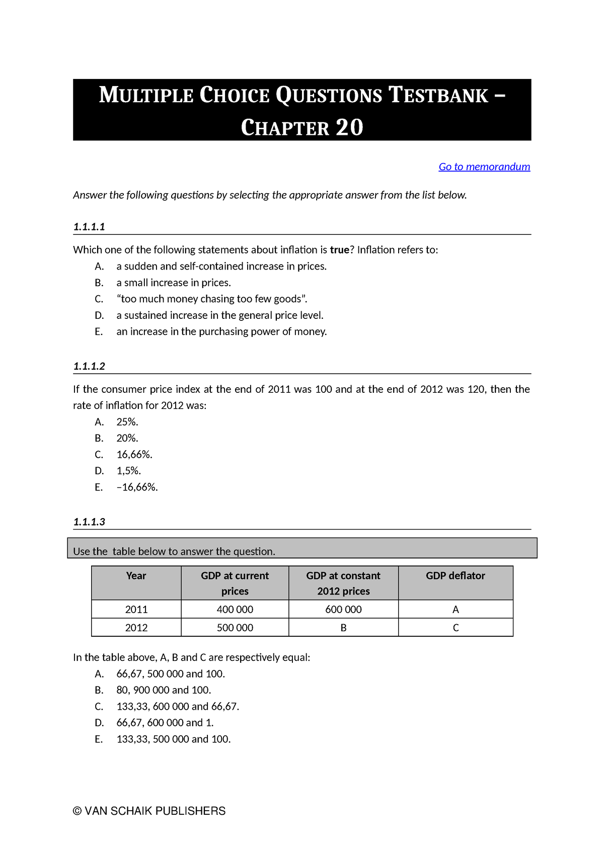 Economics 5 MCQ C20 - Notes - MULTIPLE CHOICE QUESTIONS TESTBANK ...