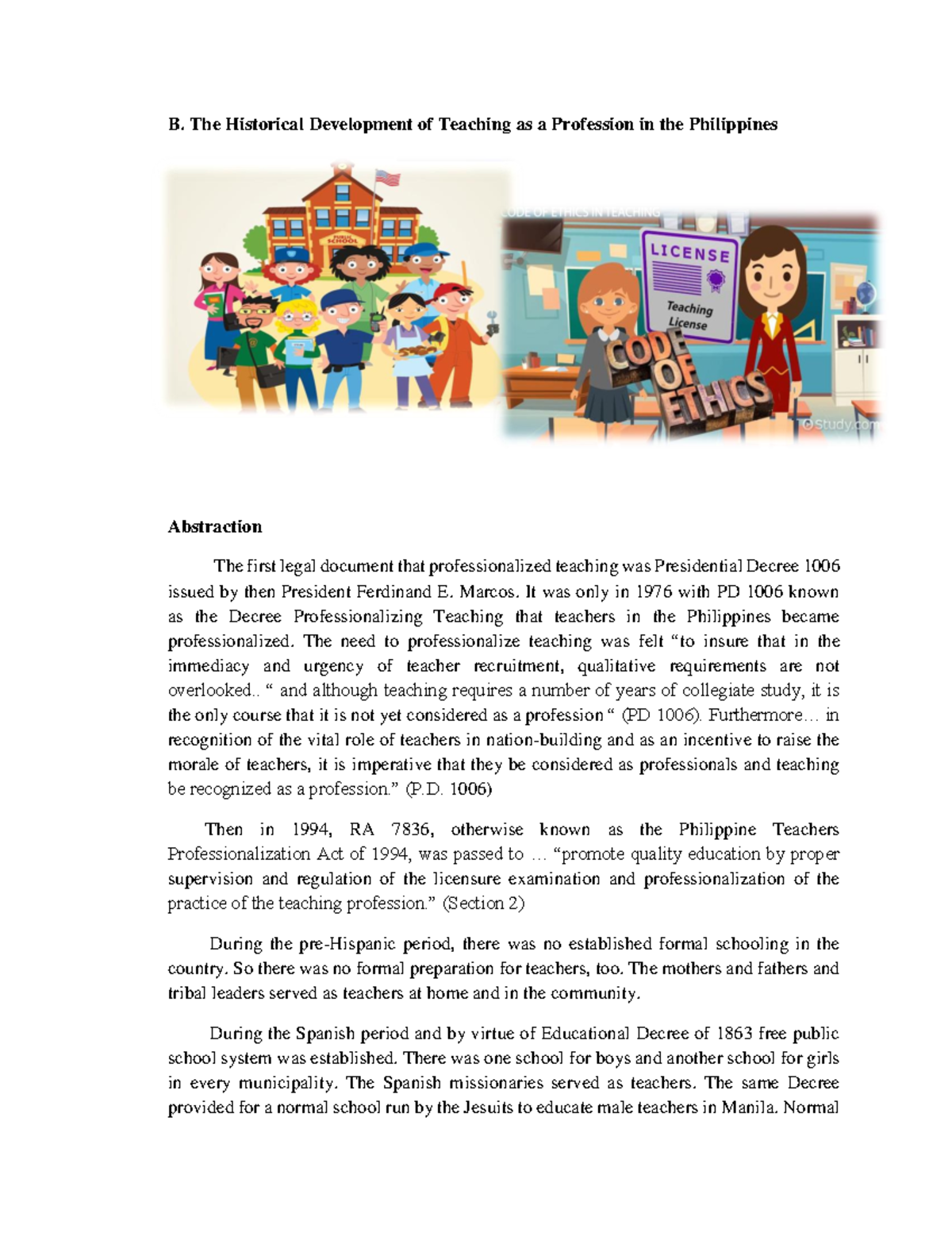 3. The Teaching Profession Hand-outs No. 2 - B. The Historical ...