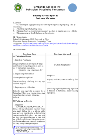 Masusing Banghay Aralin Aktwal NA Pagsasadula DEMO - PAMPANGA COLLEGES ...