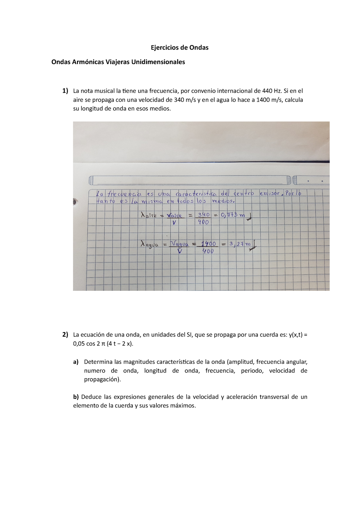 Ejercicios De Ondas Tarea 3 - Ejercicios De Ondas Ondas Armónicas ...