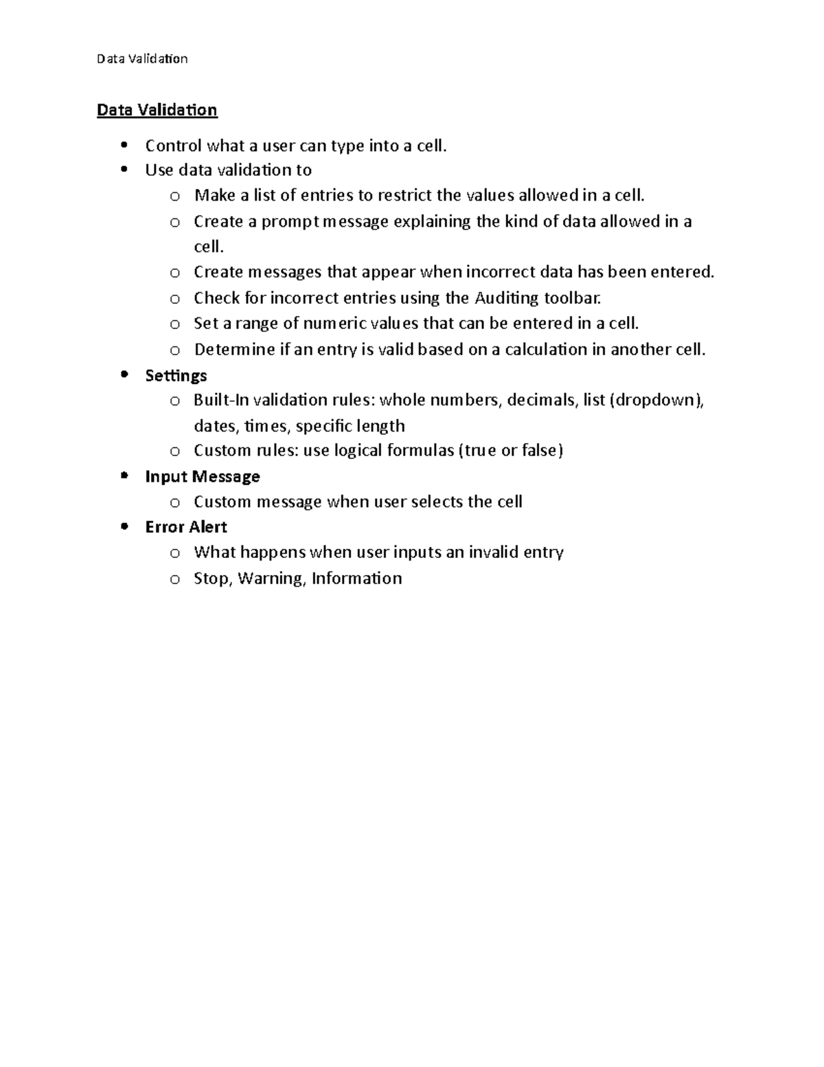 Data Validation - Data Validation Data Validation Control what a user ...