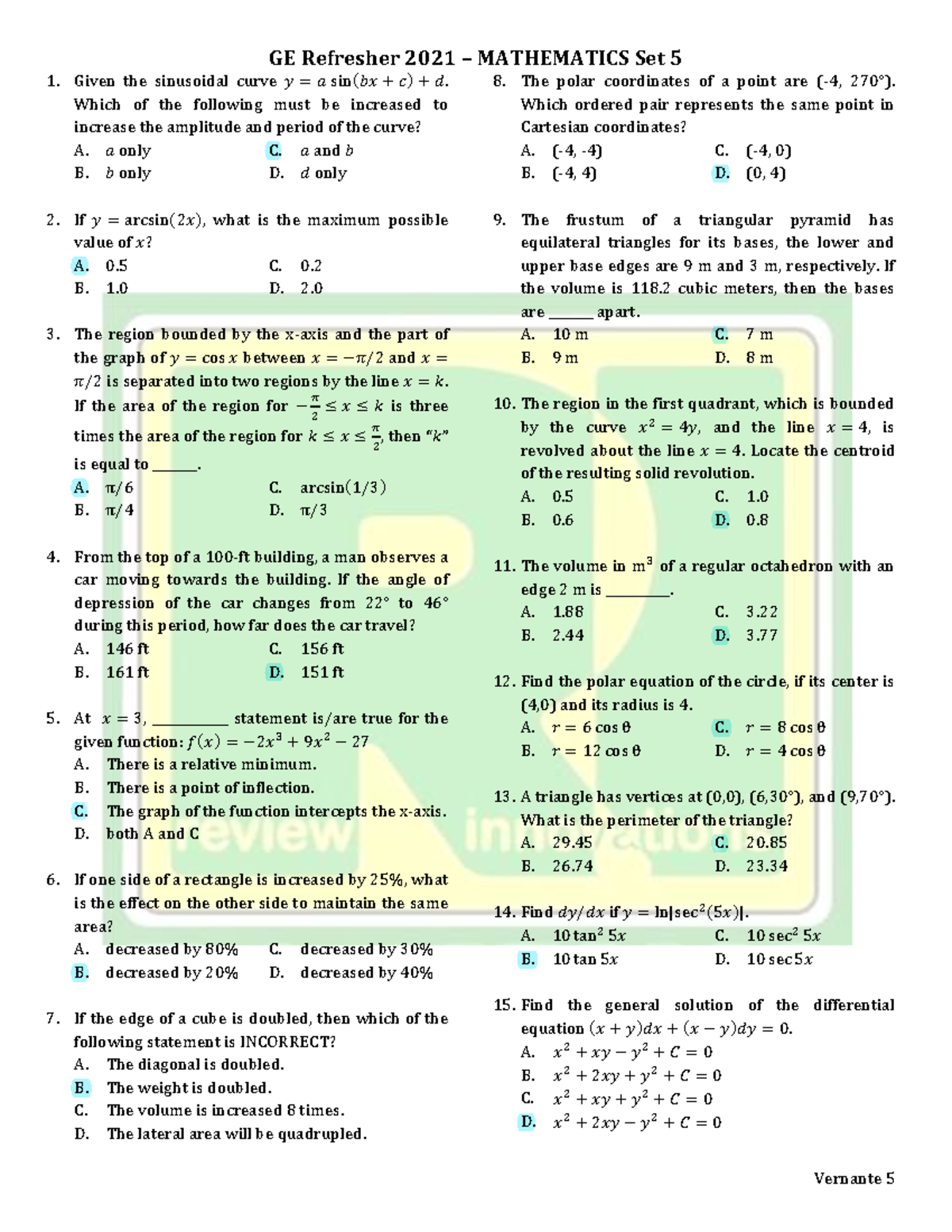 Math 9 - Math Practice Problems for Differential and Integral Calculus ...